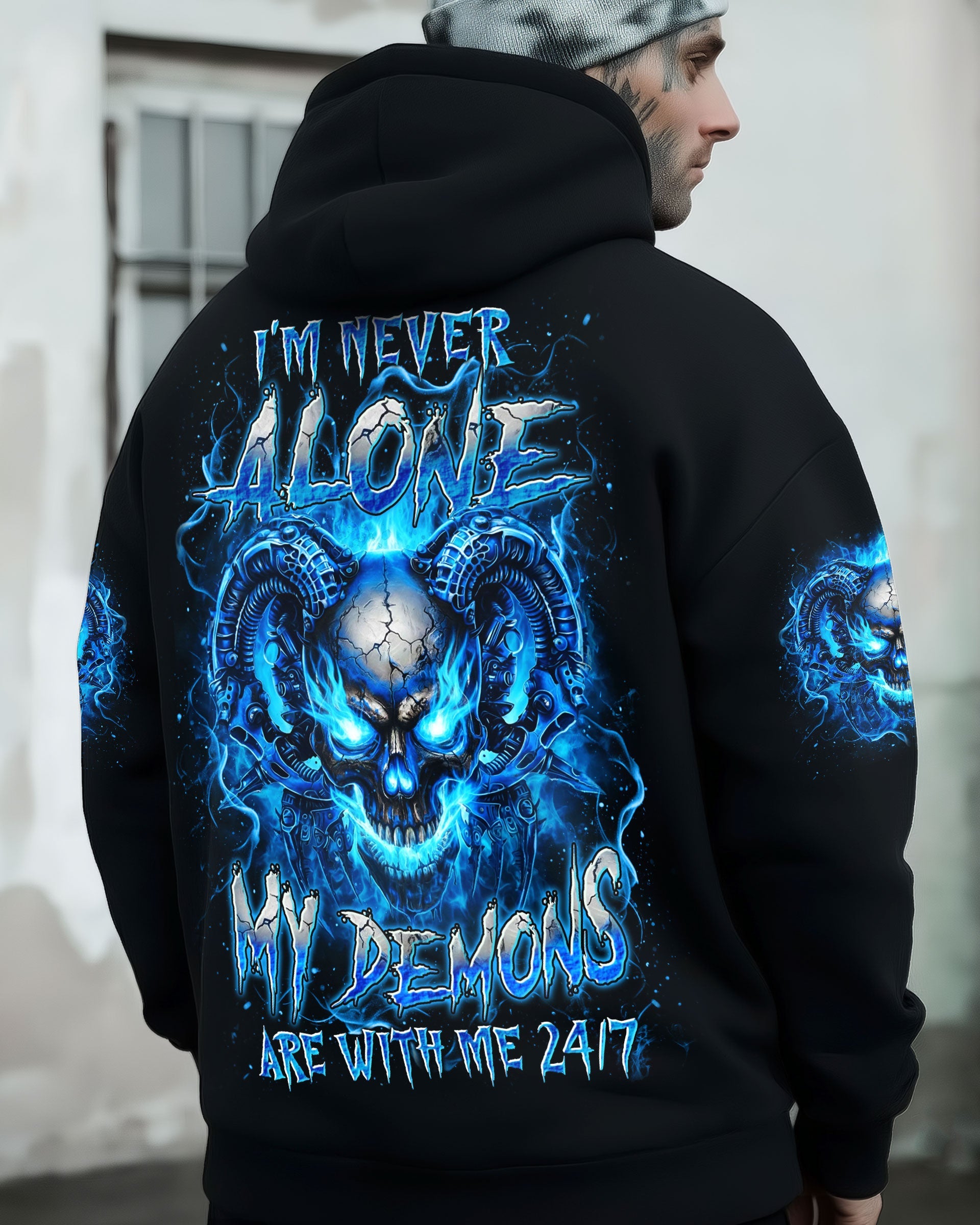 I'M NEVER ALONE BLUE SKULL DEMON ALL OVER PRINT - YHLN1201263