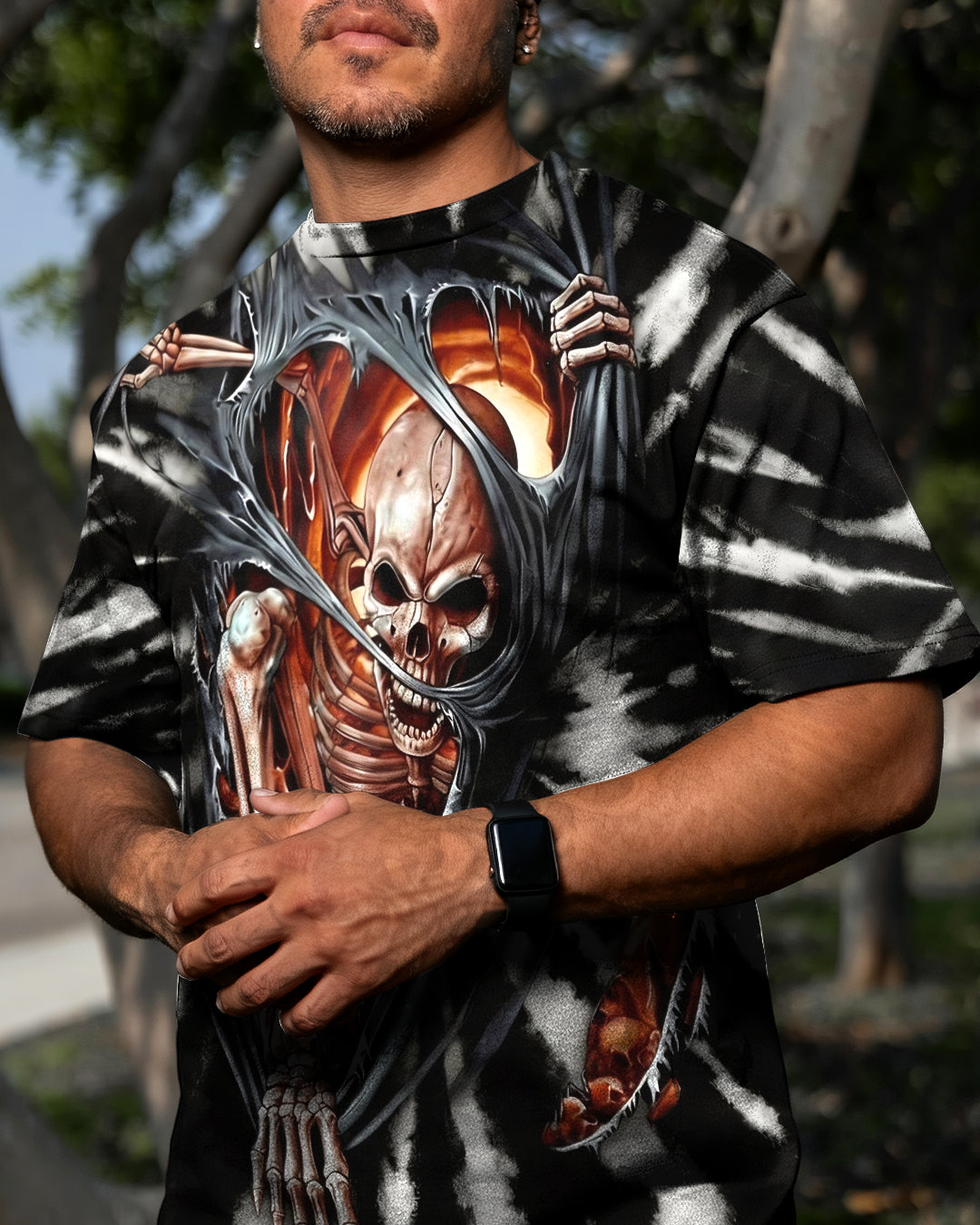 SKELETON TORN SWIRL ALL OVER PRINT  - TLHG0604263