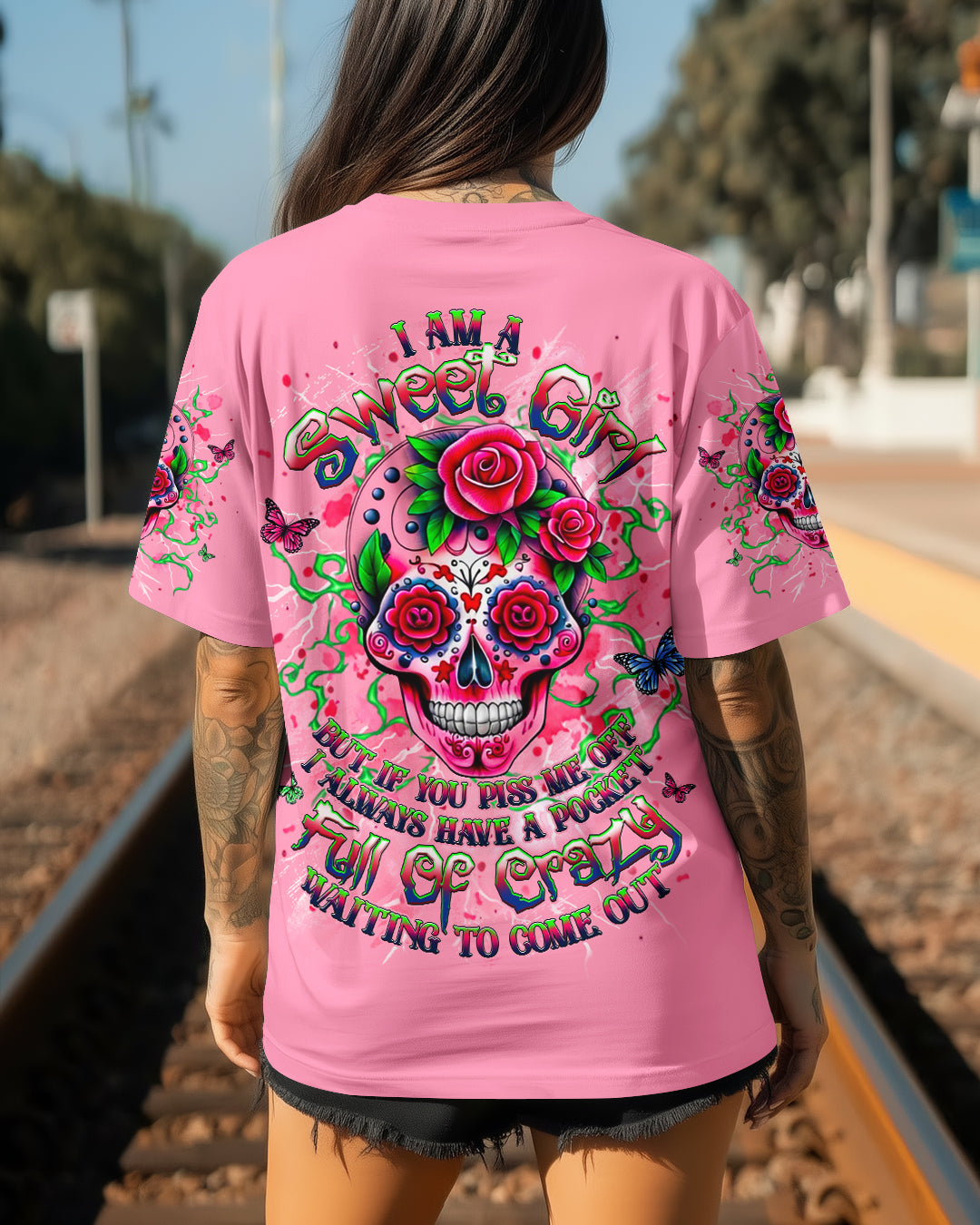 I AM A SWEET GIRL FLOWER SKULL ALL OVER PRINT - YHHG1201261