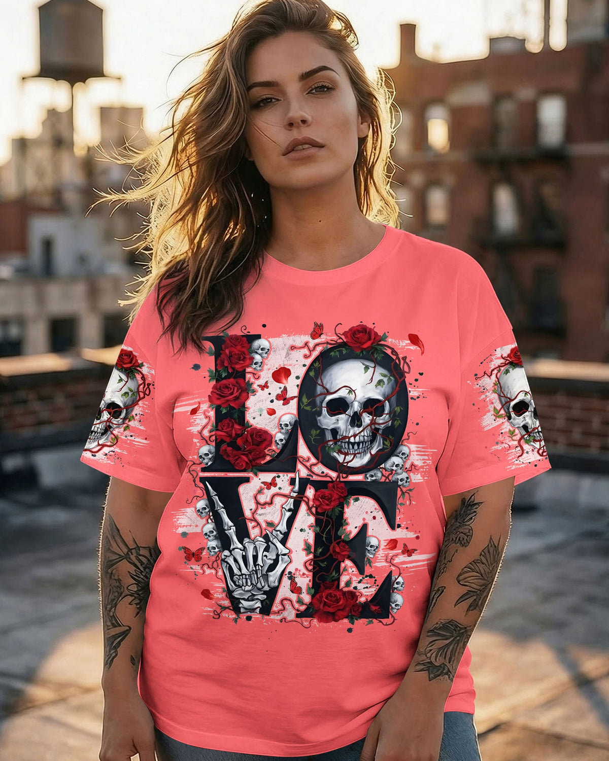 LOVE SKULL ROSE ALL OVER PRINT - TYQY1803261