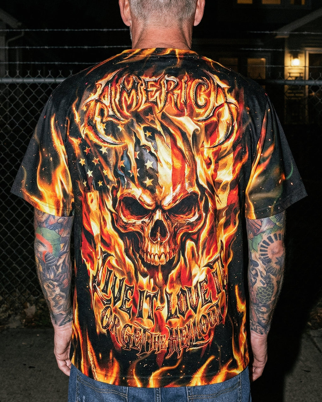 PATRIOTIC FLAMING SKULL ALL OVER PRINT - RI2503261