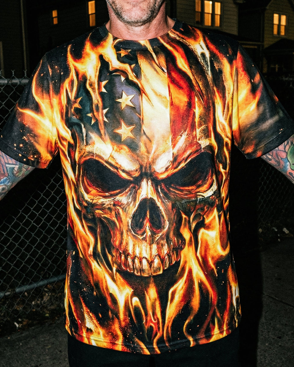 PATRIOTIC FLAMING SKULL ALL OVER PRINT - RI2503261