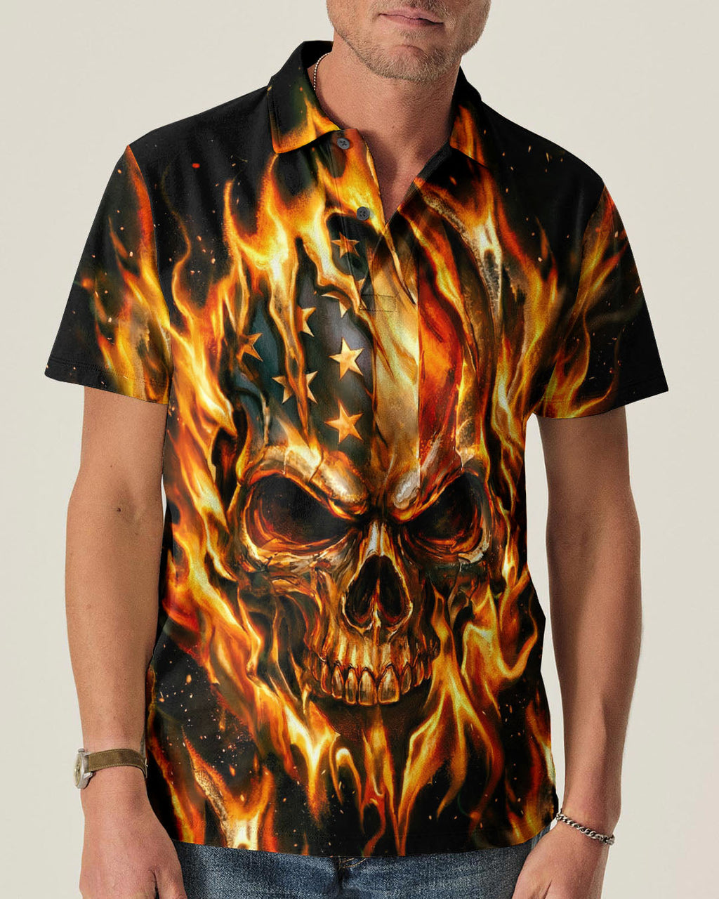 PATRIOTIC FLAMING SKULL ALL OVER PRINT - RI2503261
