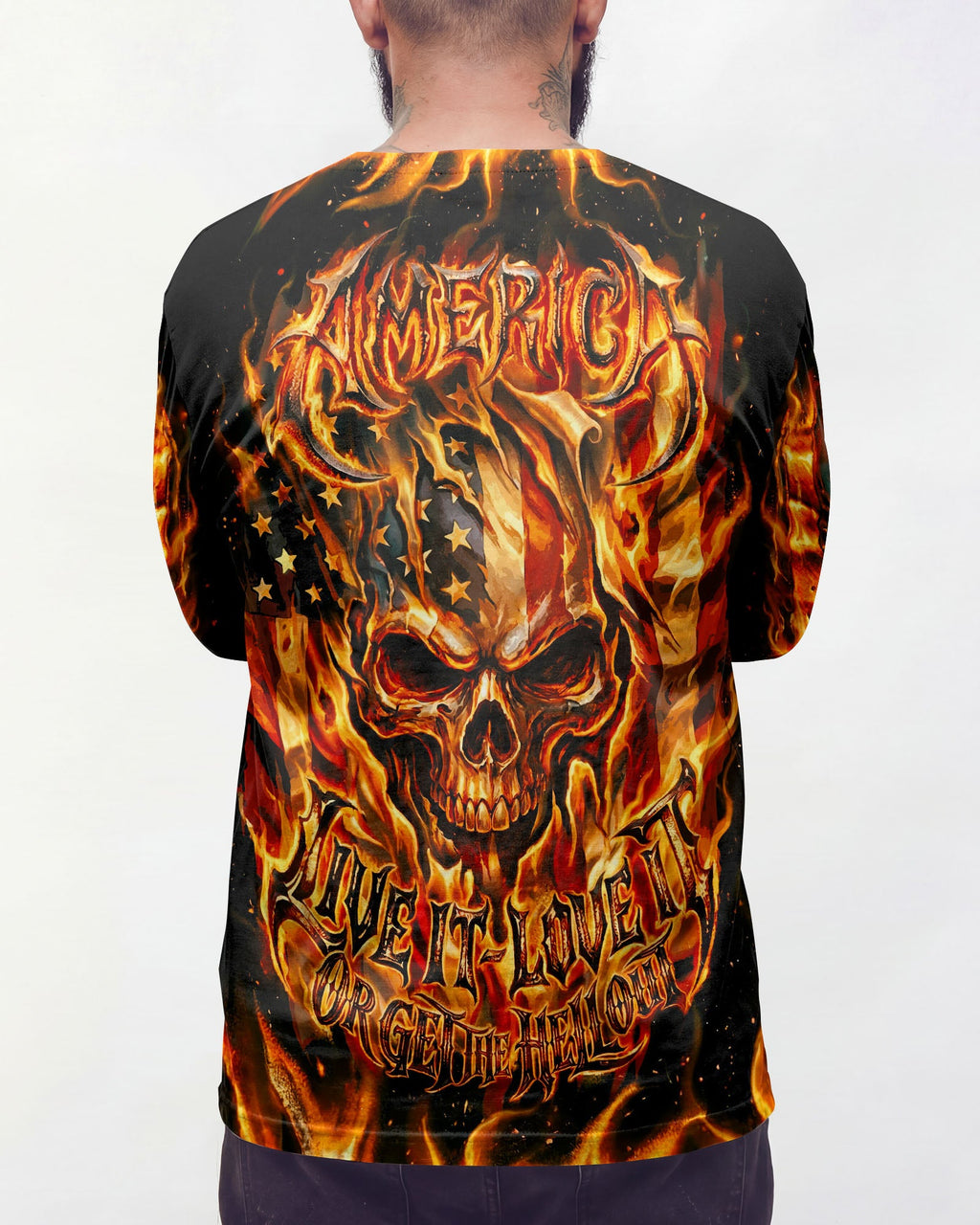 PATRIOTIC FLAMING SKULL ALL OVER PRINT - RI2503261