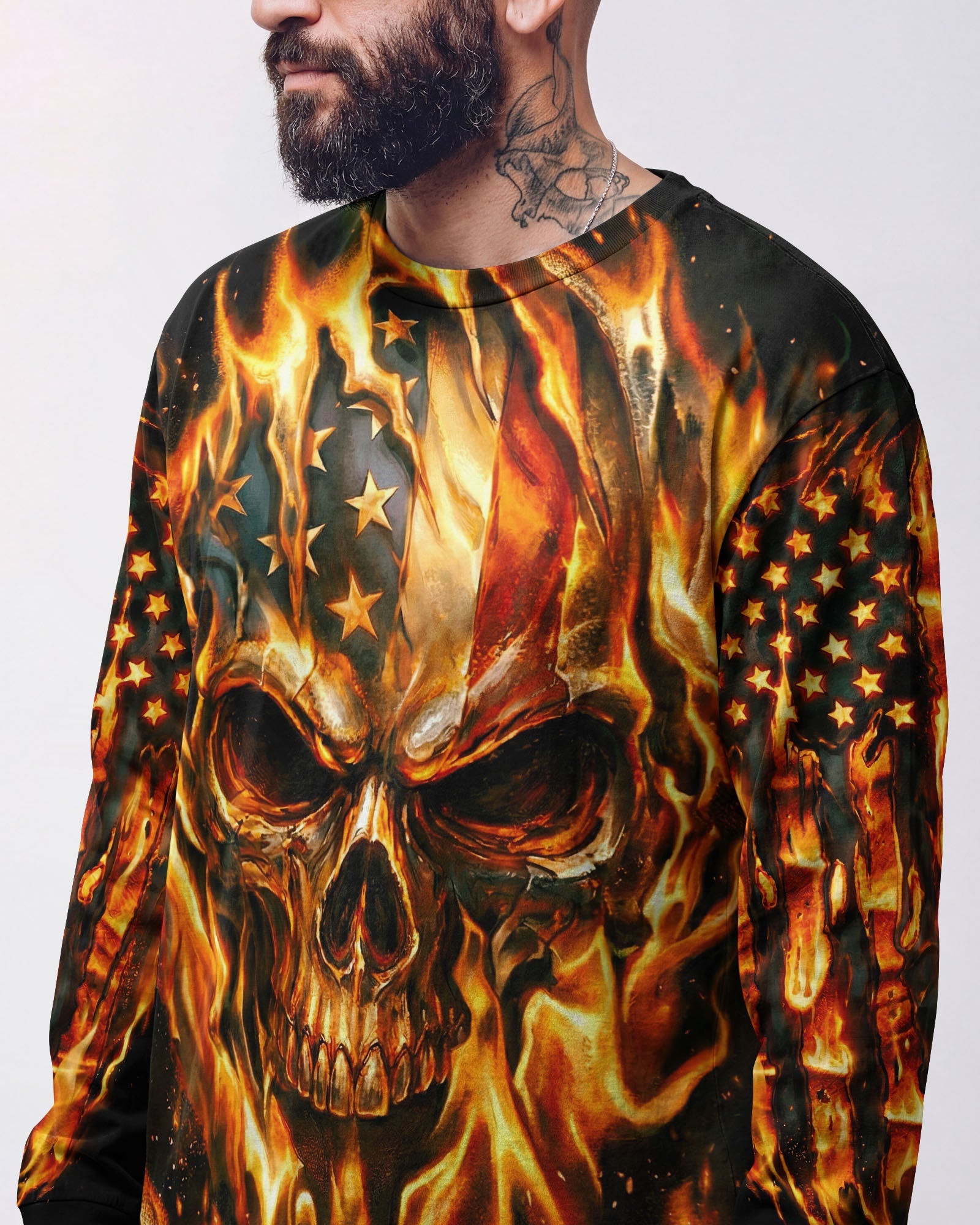 PATRIOTIC FLAMING SKULL ALL OVER PRINT - RI2503261