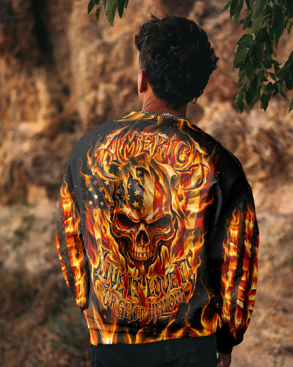 PATRIOTIC FLAMING SKULL ALL OVER PRINT - RI2503261