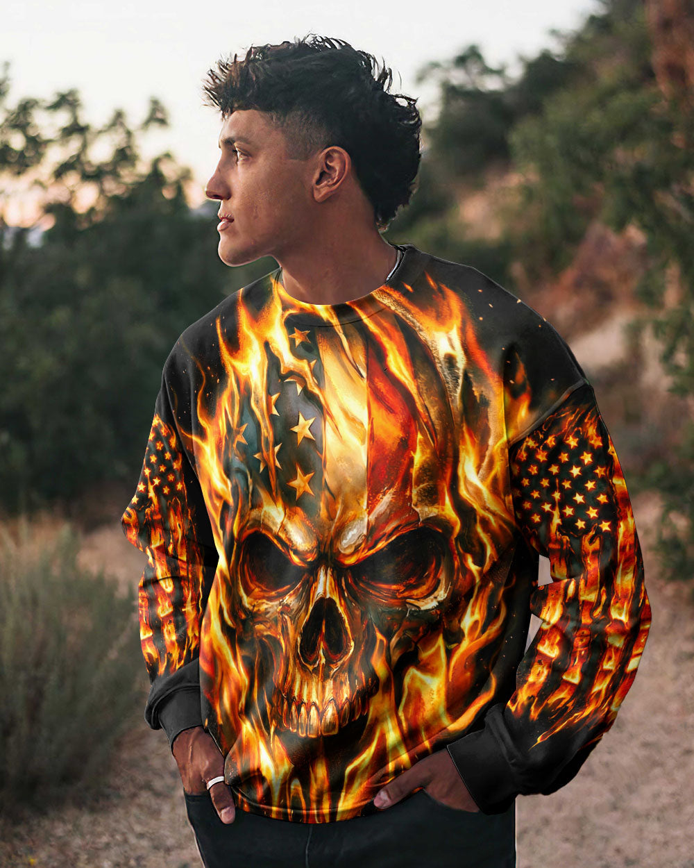 PATRIOTIC FLAMING SKULL ALL OVER PRINT - RI2503261