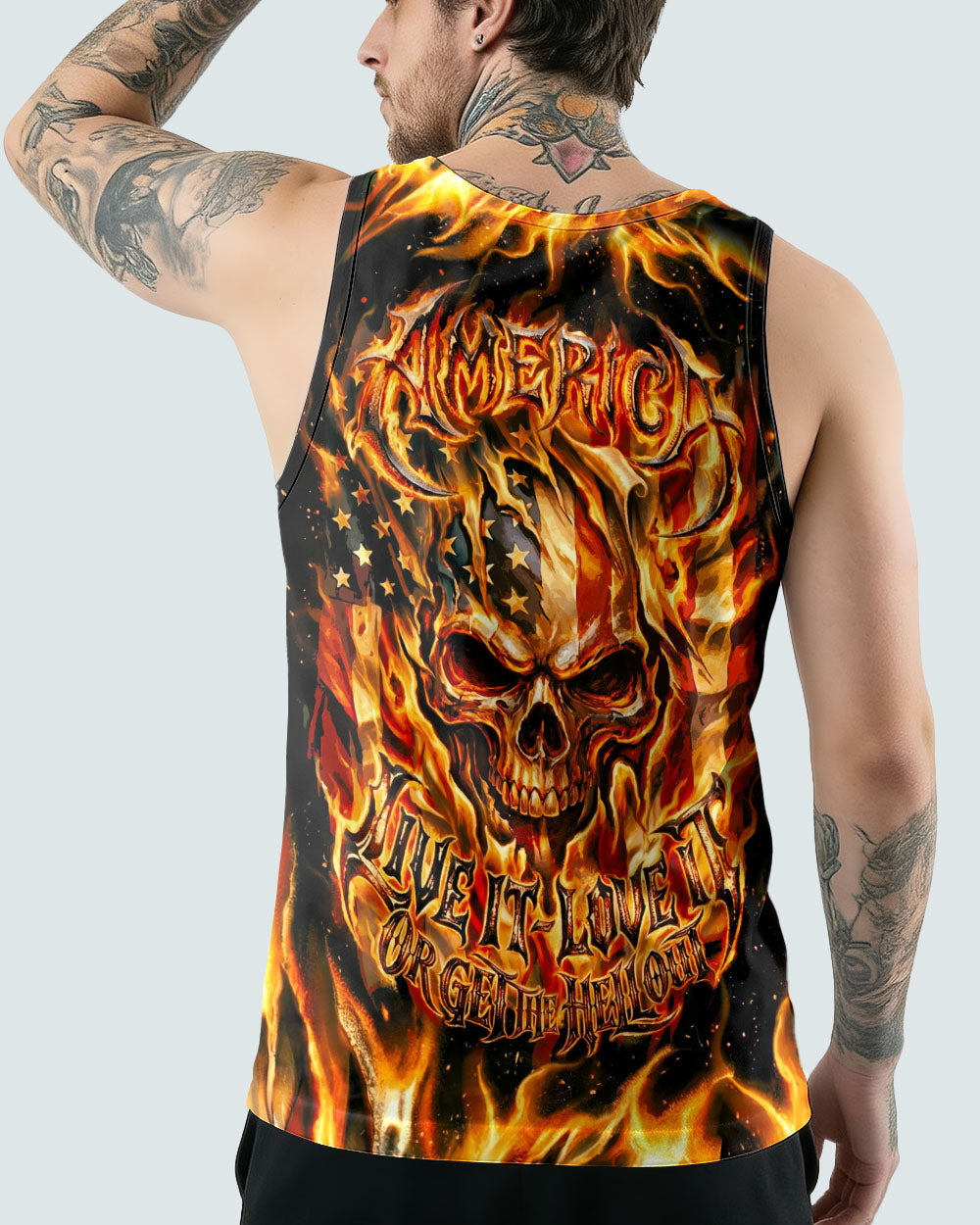 PATRIOTIC FLAMING SKULL ALL OVER PRINT - RI2503261