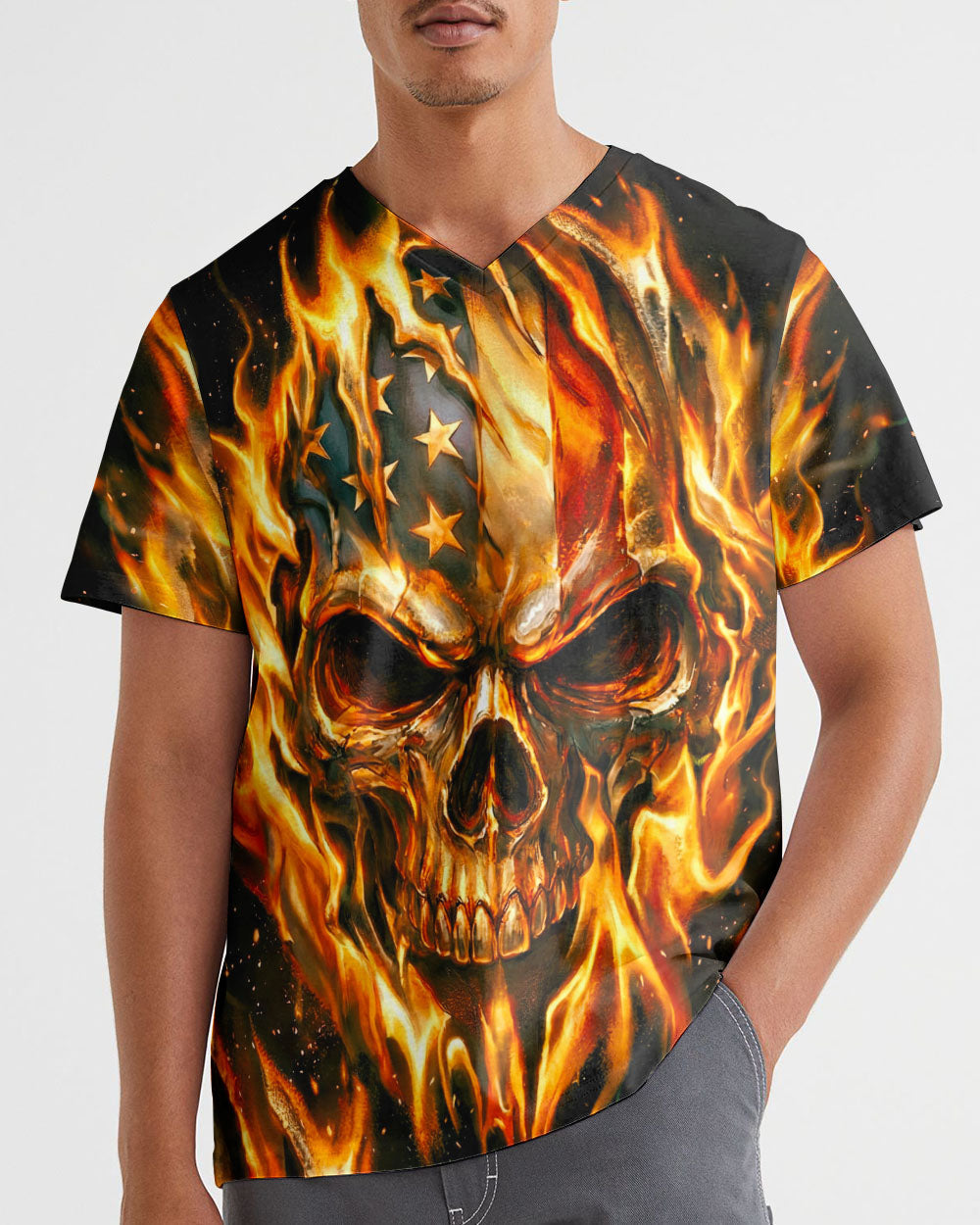 PATRIOTIC FLAMING SKULL ALL OVER PRINT - RI2503261