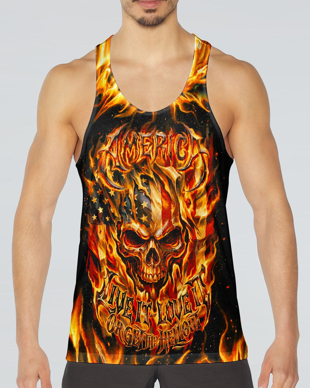 PATRIOTIC FLAMING SKULL ALL OVER PRINT - RI2503261
