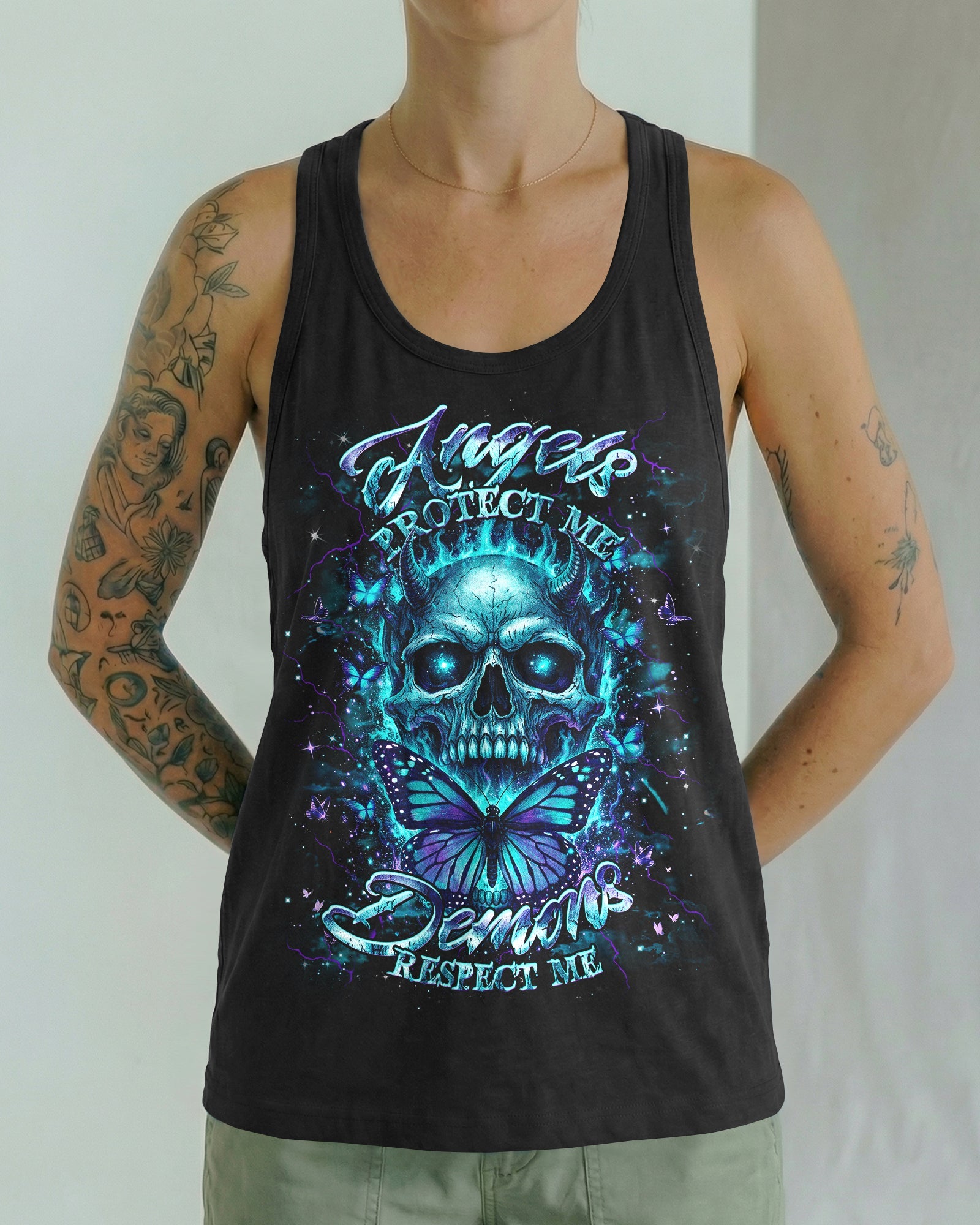 ANGELS PROTECT ME DEMONS RESPECT ME SKULL ALL OVER PRINT  - TLHG1103263
