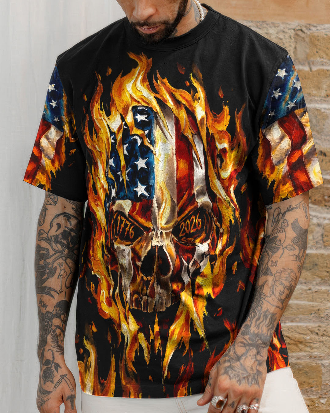 AMERICA FLAME SKULL ALL OVER PRINT - RI1703261