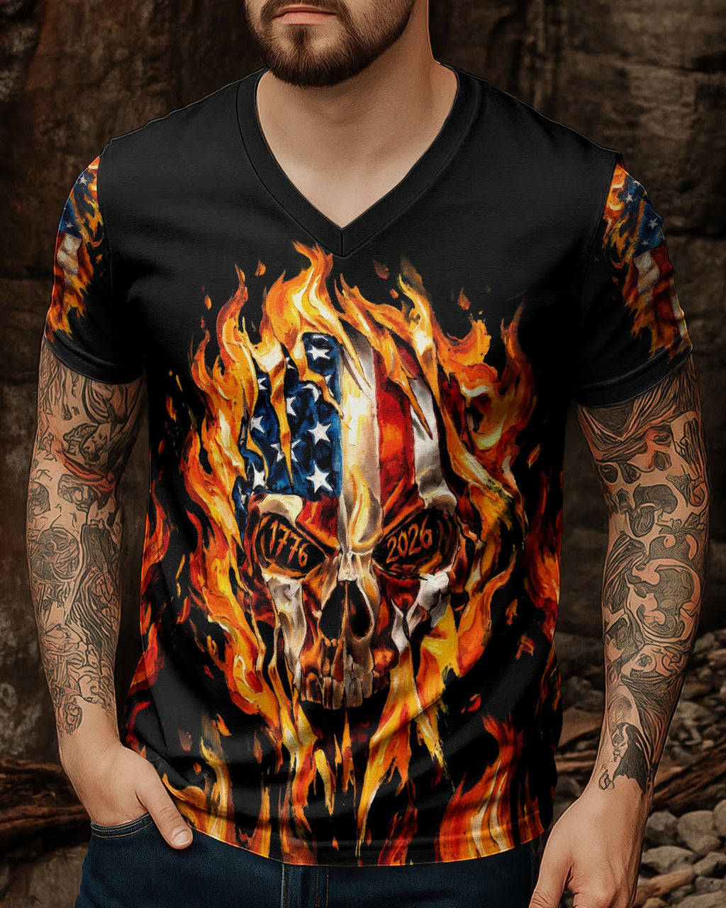 AMERICA FLAME SKULL ALL OVER PRINT - RI1703261
