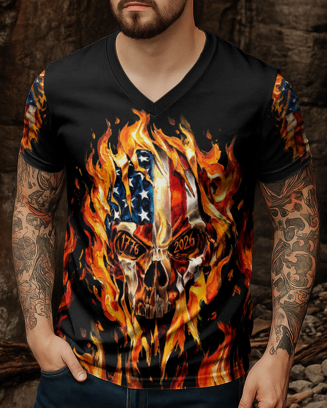 AMERICA FLAME SKULL ALL OVER PRINT - RI1703261