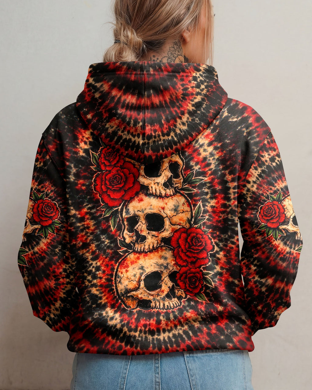 VINTAGE THREE ROSE SKULL SWIRL ALL OVER PRINT - TLHG0303261