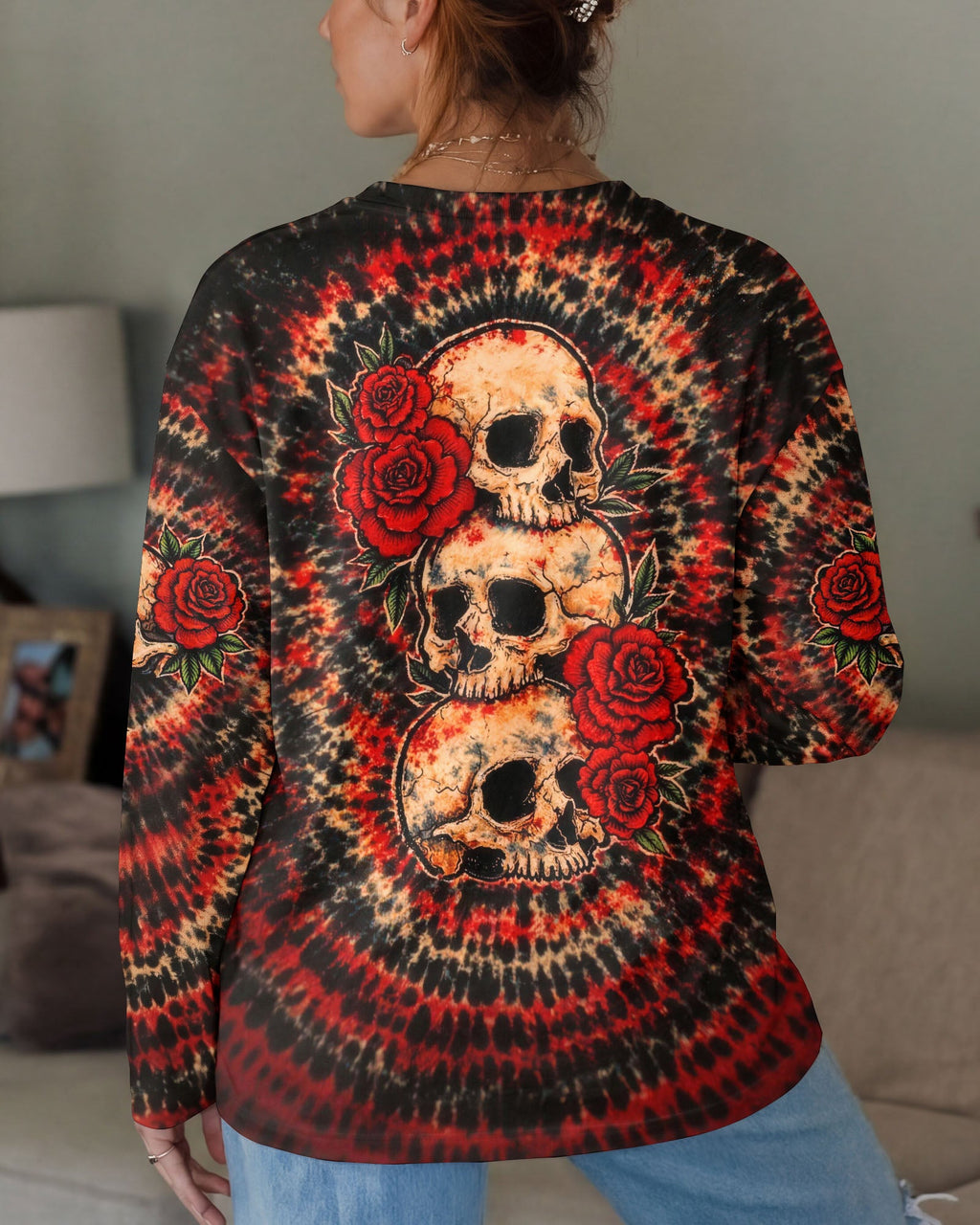 VINTAGE THREE ROSE SKULL SWIRL ALL OVER PRINT - TLHG0303261