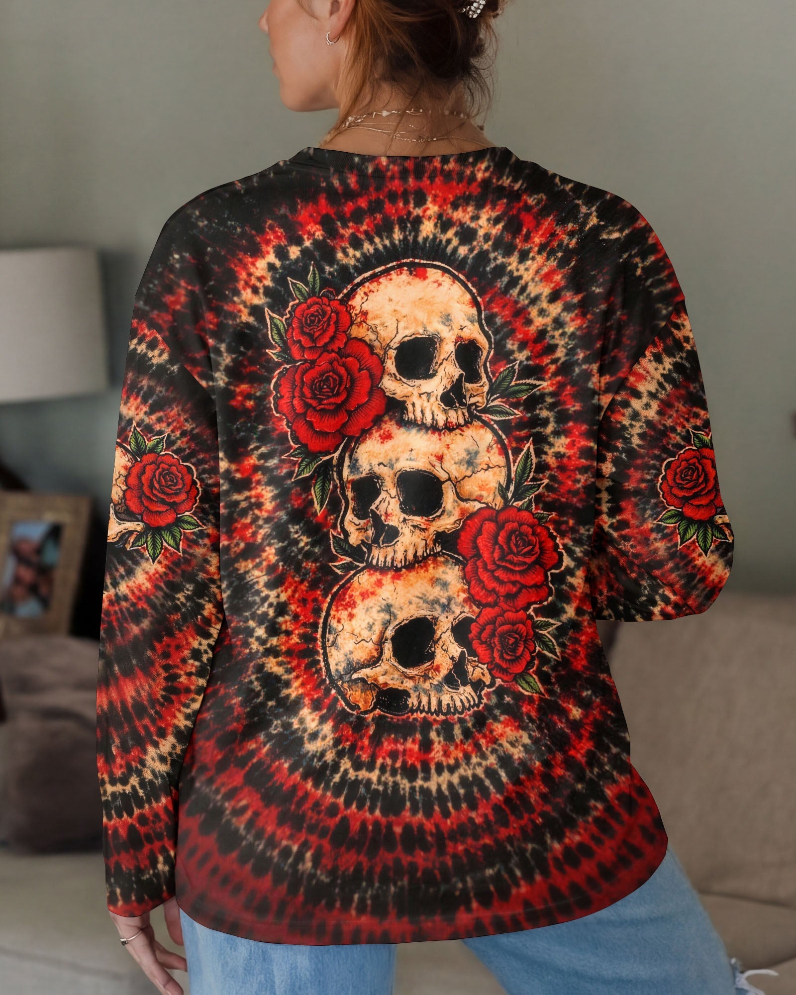 VINTAGE THREE ROSE SKULL SWIRL ALL OVER PRINT - TLHG0303261