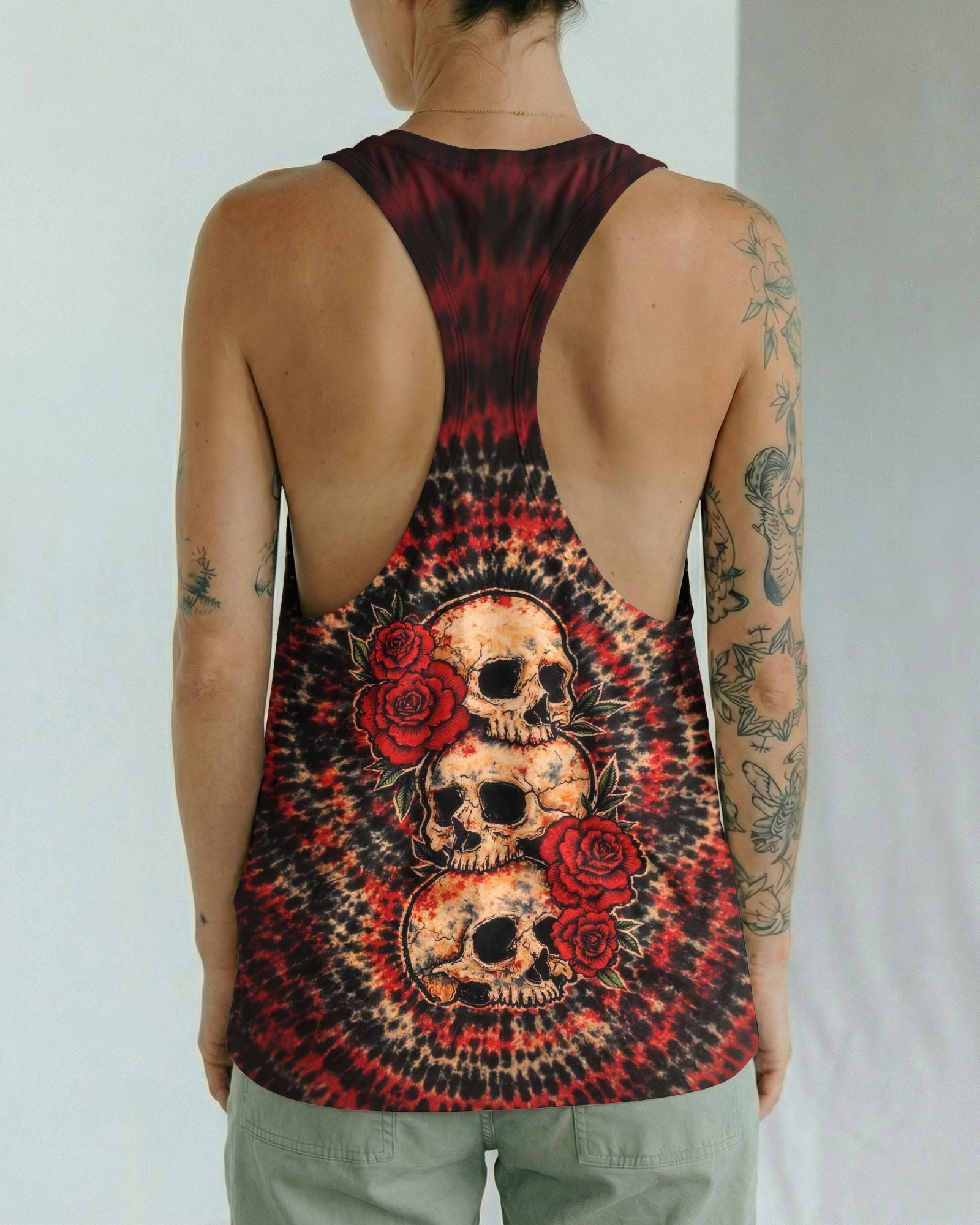 VINTAGE THREE ROSE SKULL SWIRL ALL OVER PRINT - TLHG0303261