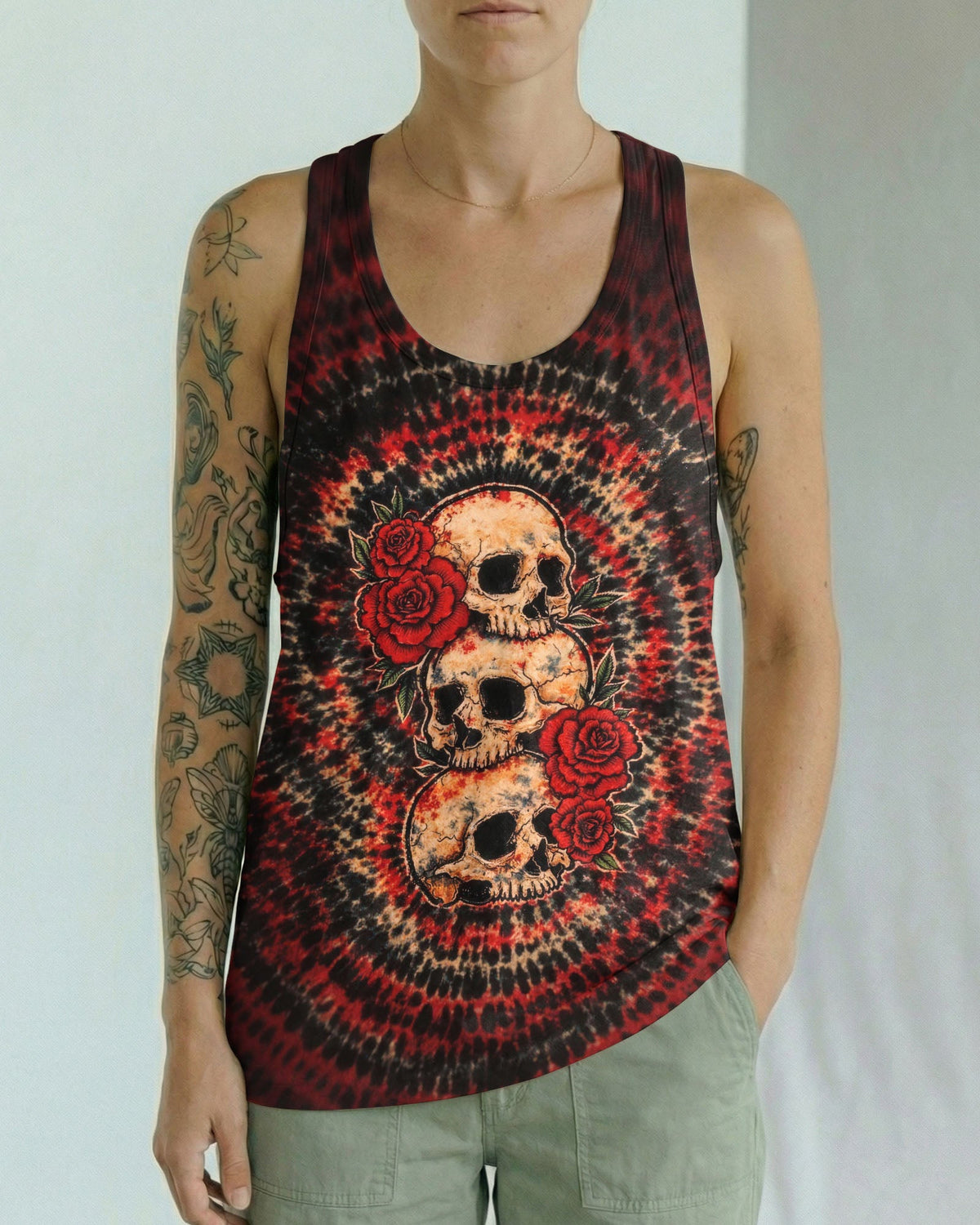 VINTAGE THREE ROSE SKULL SWIRL ALL OVER PRINT - TLHG0303261