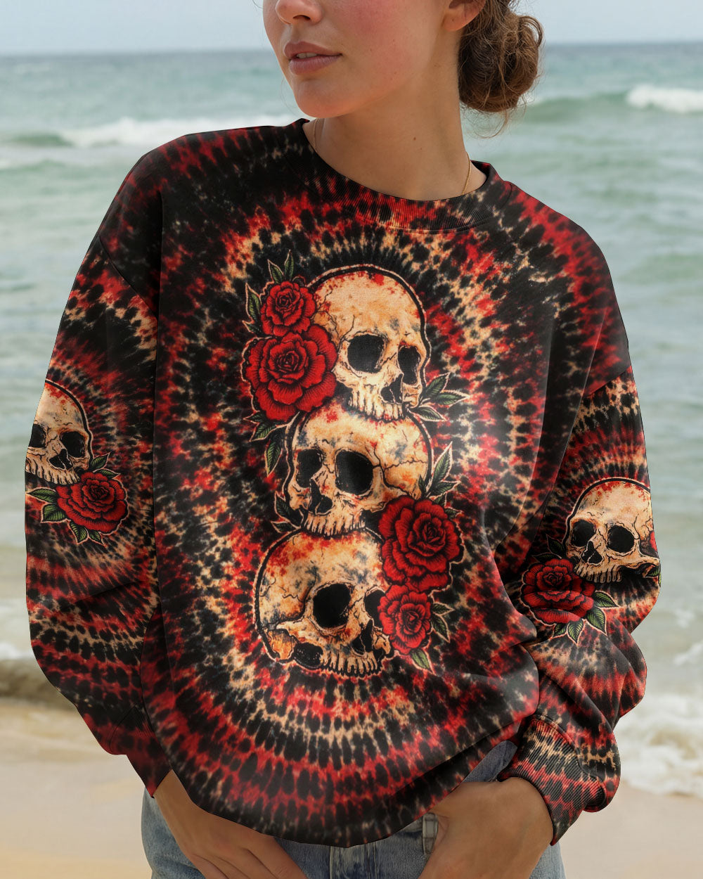 VINTAGE THREE ROSE SKULL SWIRL ALL OVER PRINT - TLHG0303261