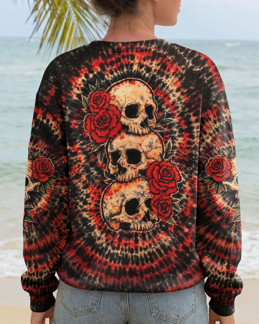 VINTAGE THREE ROSE SKULL SWIRL ALL OVER PRINT - TLHG0303261