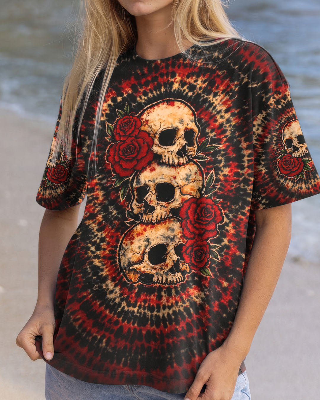 VINTAGE THREE ROSE SKULL SWIRL ALL OVER PRINT - TLHG0303261