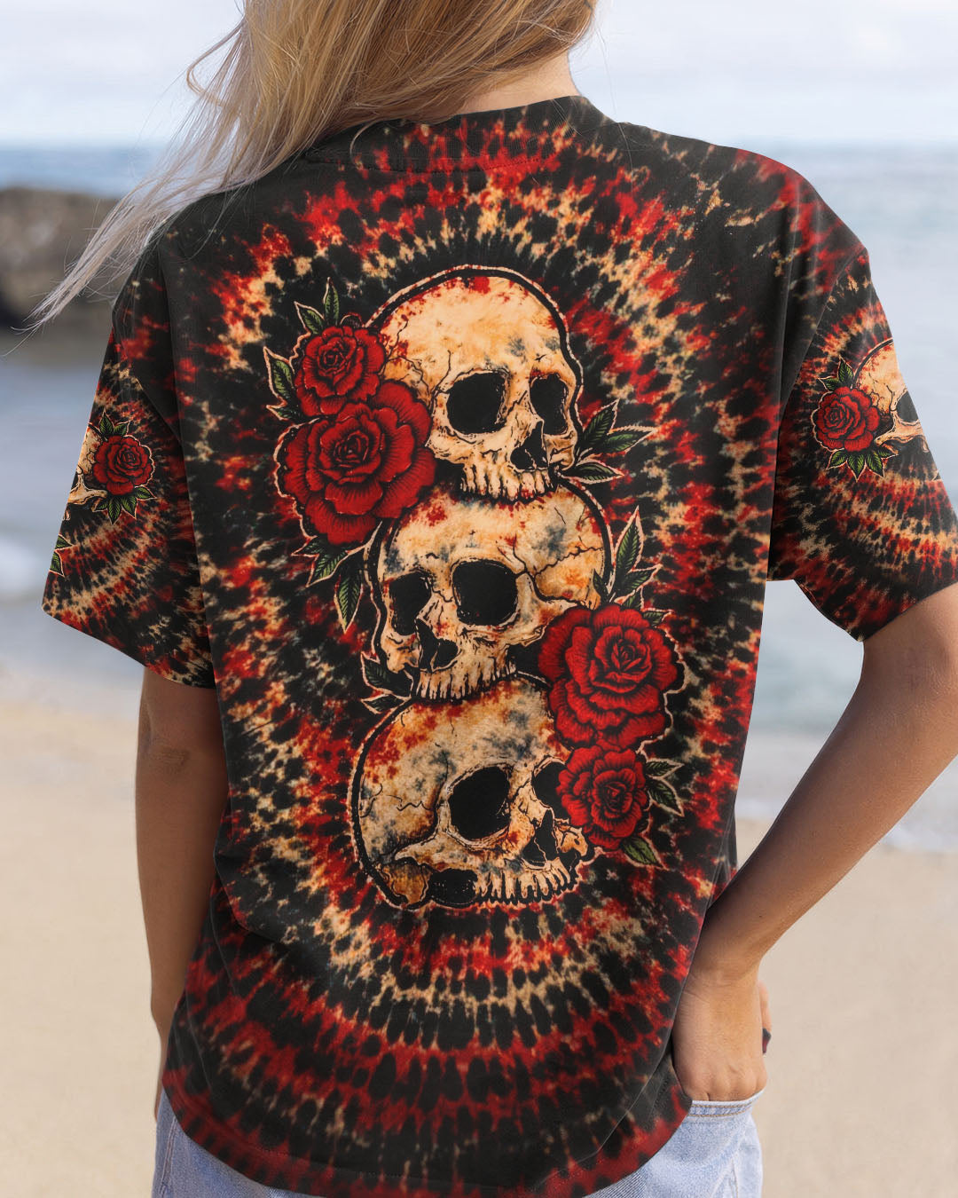 VINTAGE THREE ROSE SKULL SWIRL ALL OVER PRINT - TLHG0303261