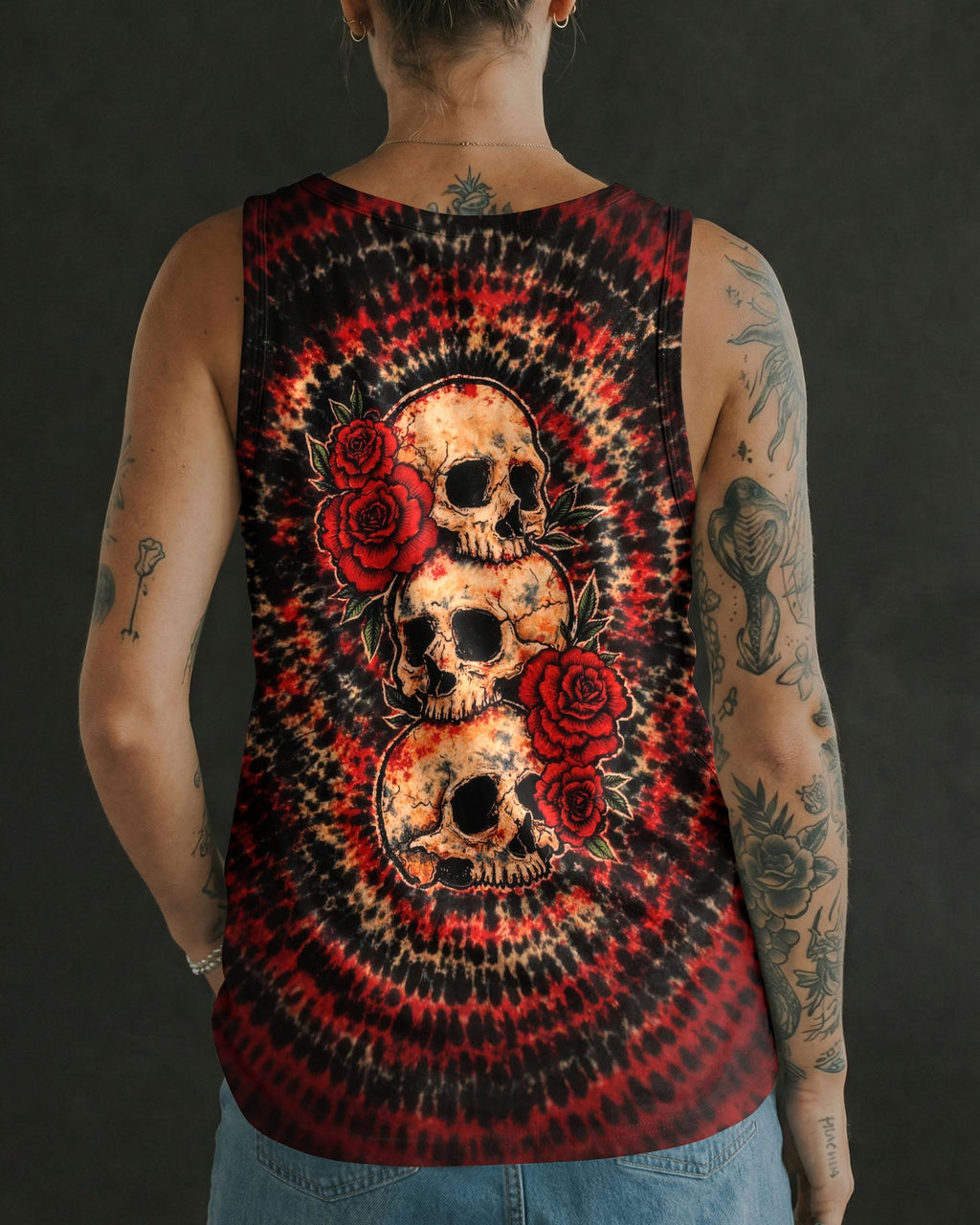 VINTAGE THREE ROSE SKULL SWIRL ALL OVER PRINT - TLHG0303261