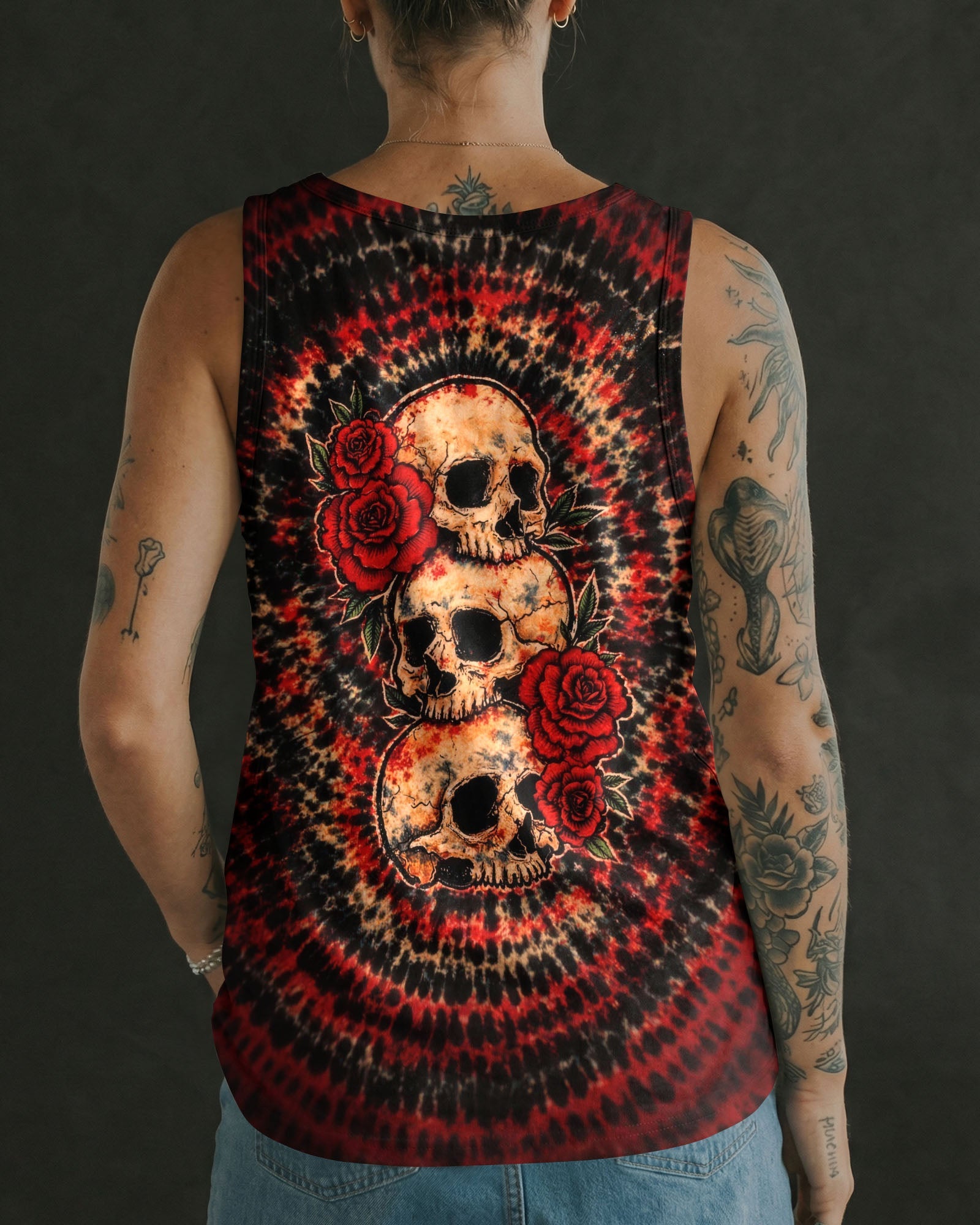 VINTAGE THREE ROSE SKULL SWIRL ALL OVER PRINT - TLHG0303261