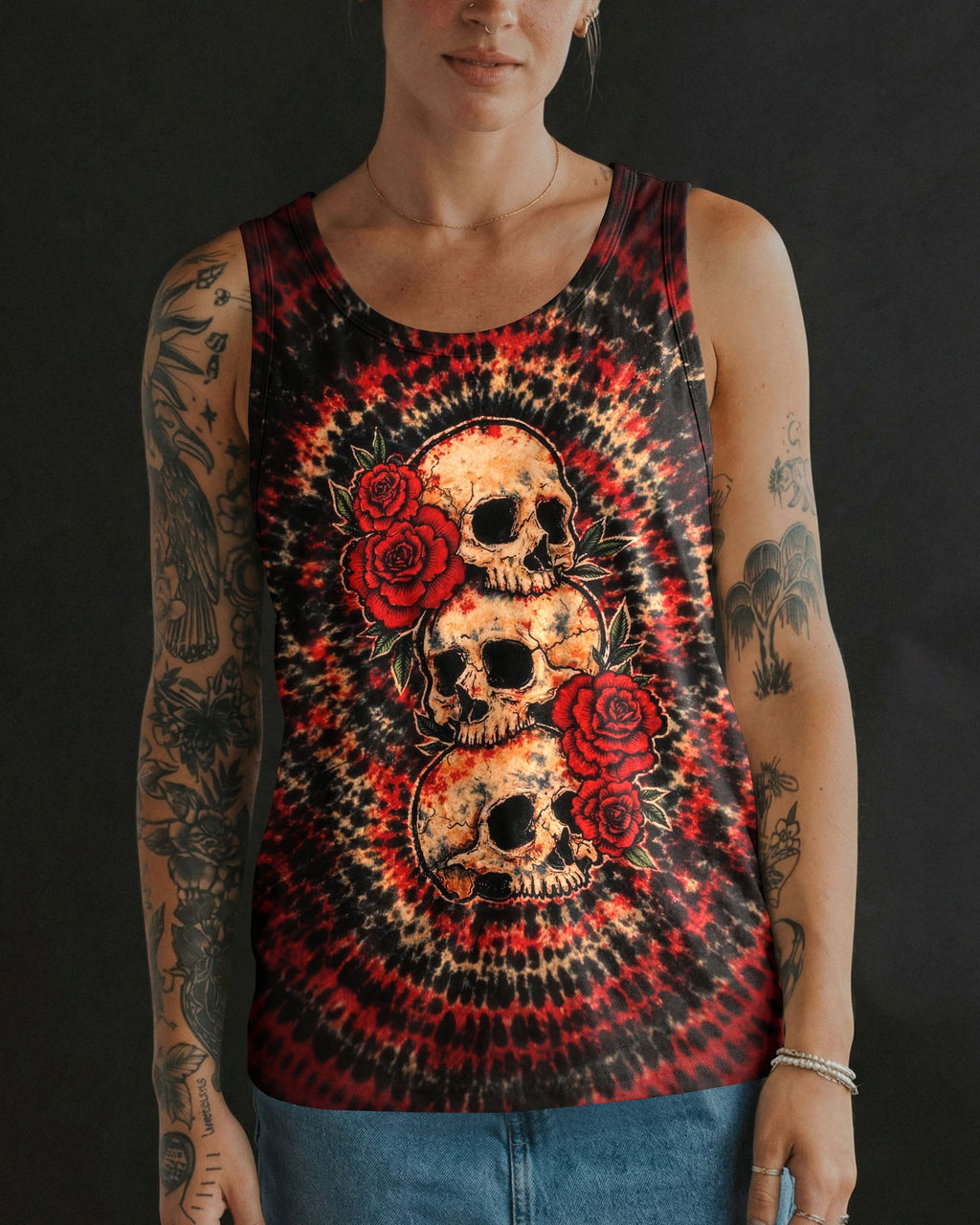 VINTAGE THREE ROSE SKULL SWIRL ALL OVER PRINT - TLHG0303261