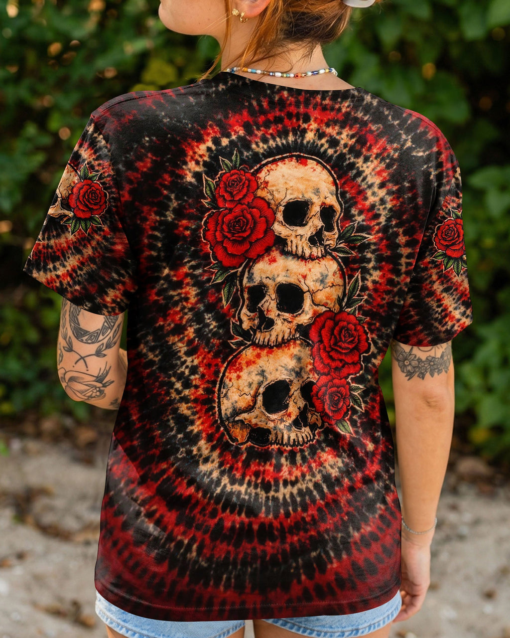 VINTAGE THREE ROSE SKULL SWIRL ALL OVER PRINT - TLHG0303261