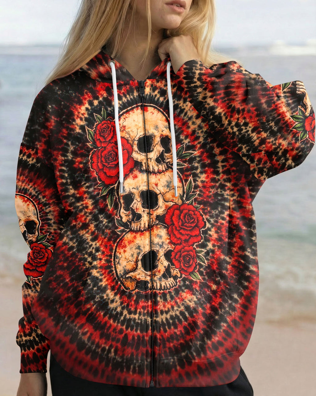 VINTAGE THREE ROSE SKULL SWIRL ALL OVER PRINT - TLHG0303261
