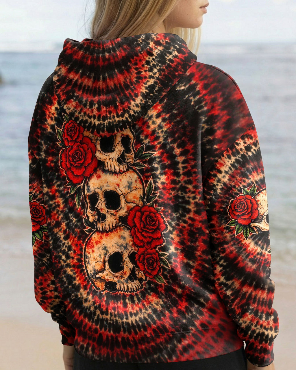 VINTAGE THREE ROSE SKULL SWIRL ALL OVER PRINT - TLHG0303261