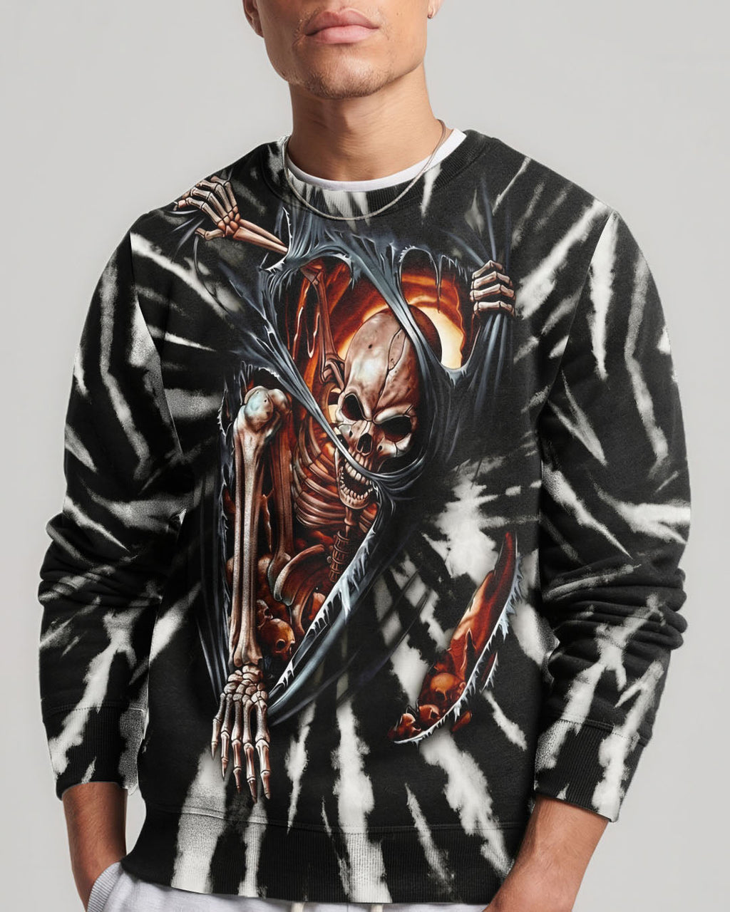 SKELETON TORN SWIRL ALL OVER PRINT  - TLHG0604263