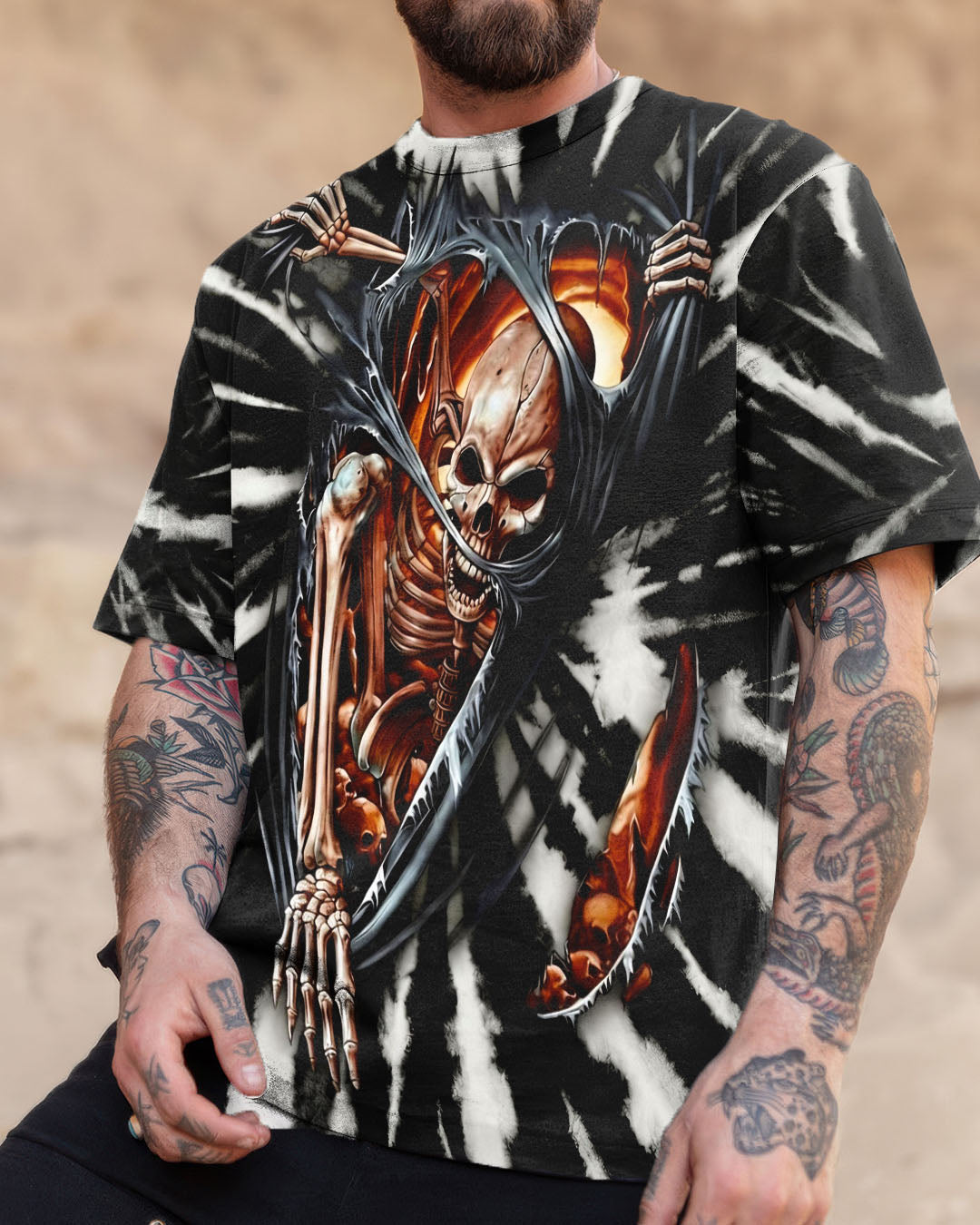 SKELETON TORN SWIRL ALL OVER PRINT  - TLHG0604263