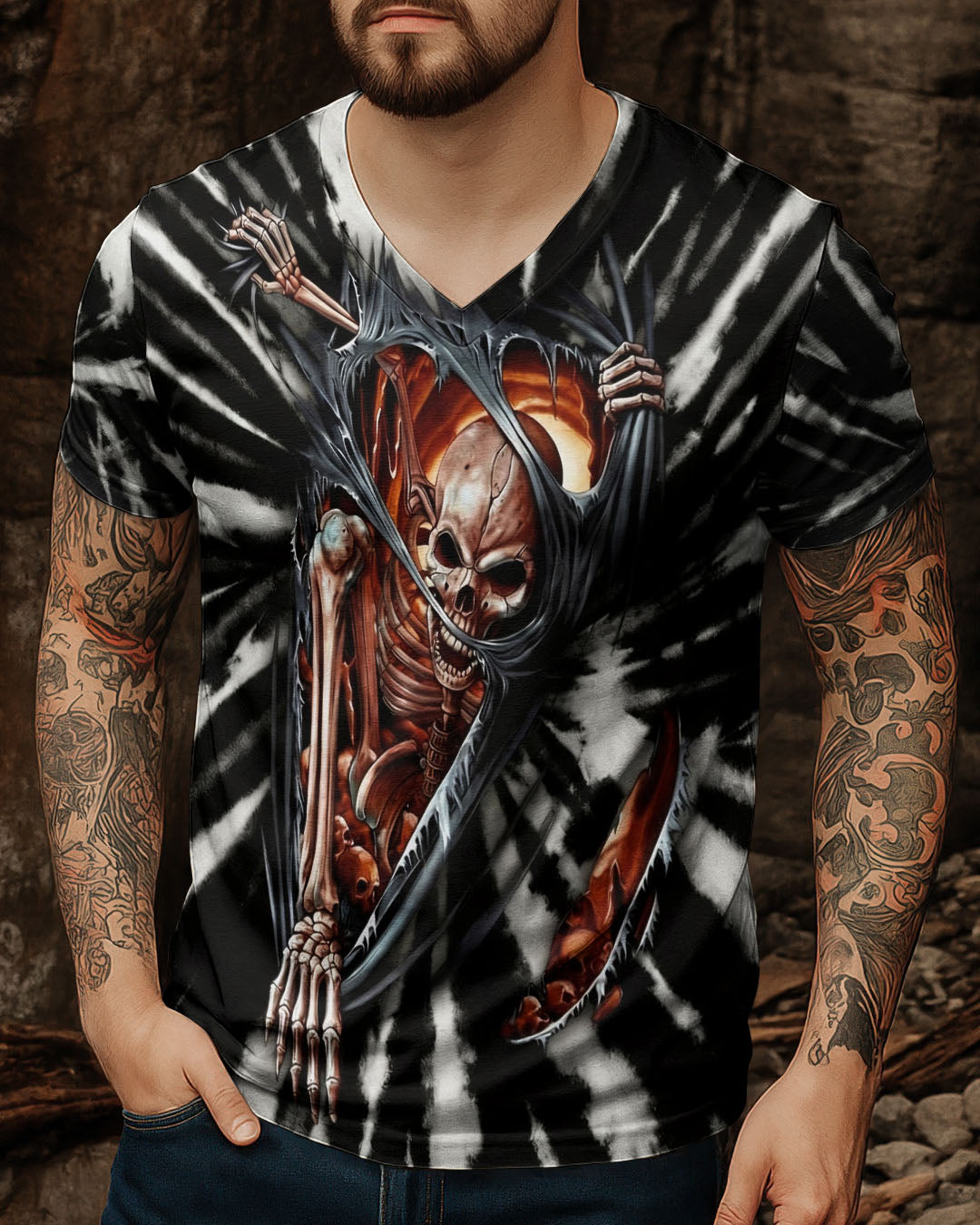SKELETON TORN SWIRL ALL OVER PRINT  - TLHG0604263