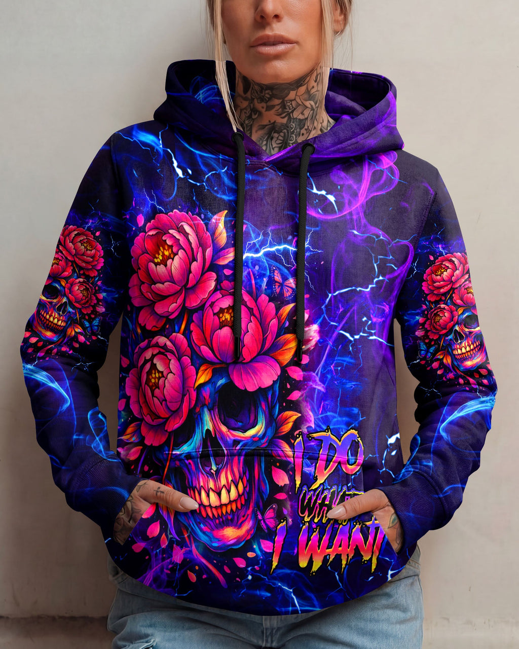 I DO WHAT I WANT FLOWER SKULL ALL OVER PRINT  - TLHG1003262