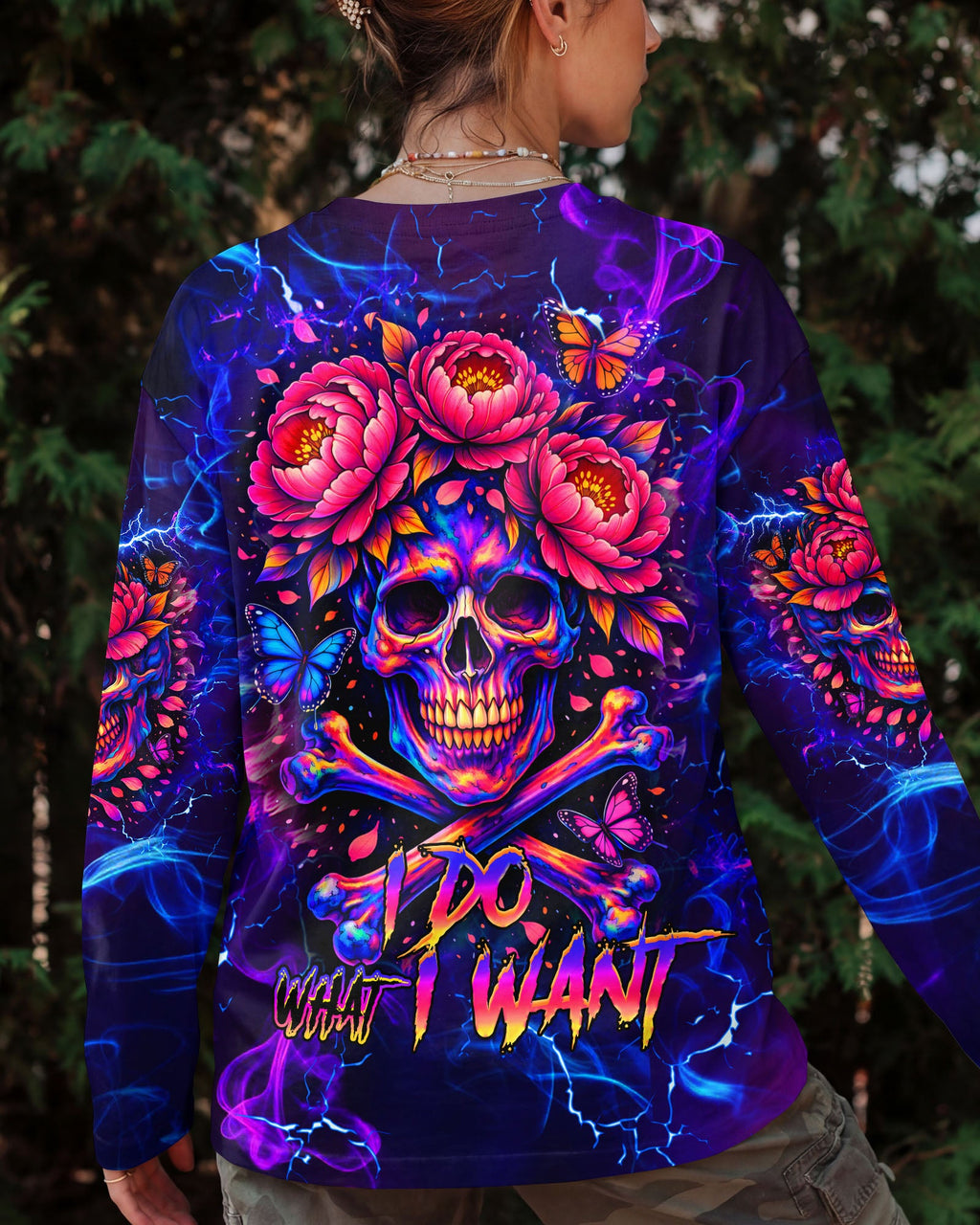 I DO WHAT I WANT FLOWER SKULL ALL OVER PRINT  - TLHG1003262