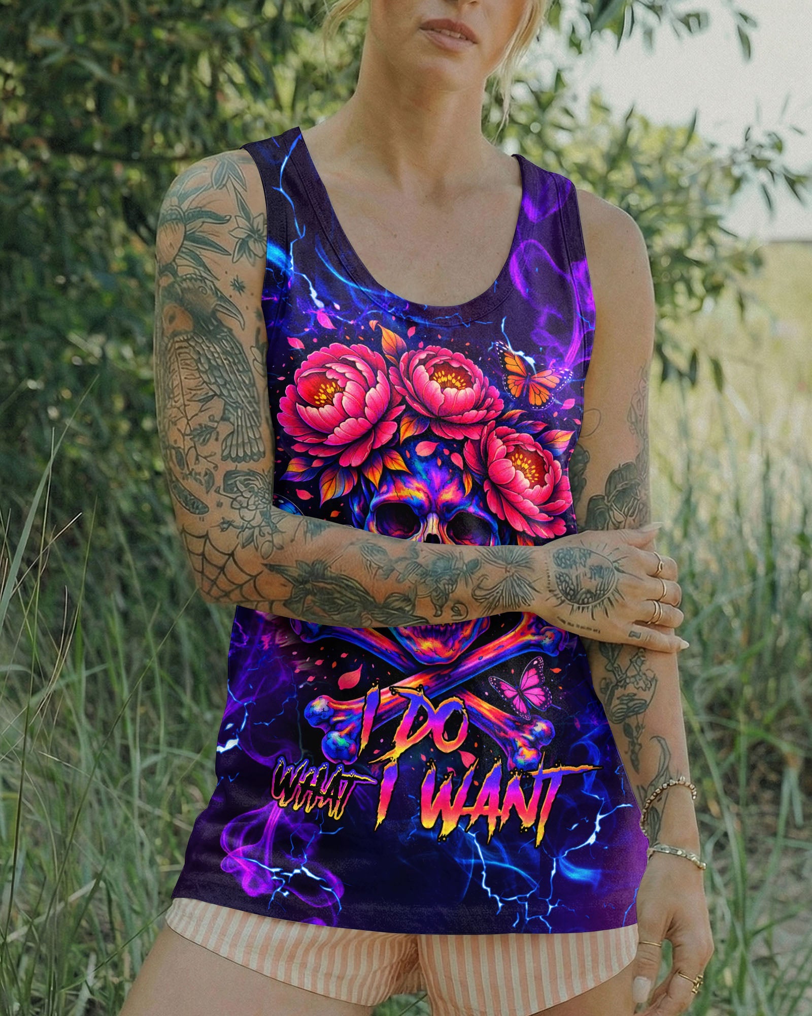 I DO WHAT I WANT FLOWER SKULL ALL OVER PRINT  - TLHG1003262