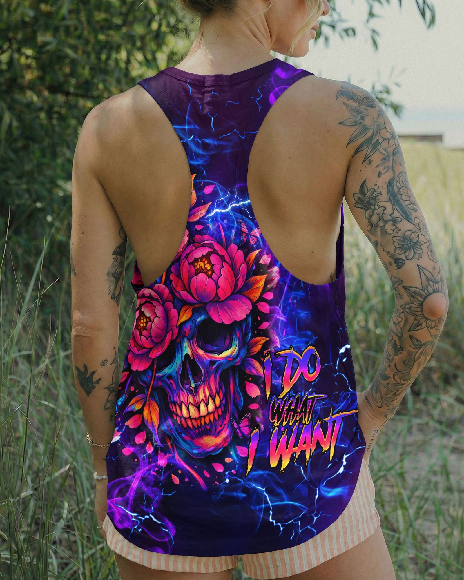 I DO WHAT I WANT FLOWER SKULL ALL OVER PRINT  - TLHG1003262