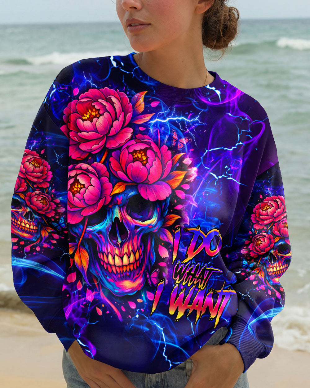 I DO WHAT I WANT FLOWER SKULL ALL OVER PRINT  - TLHG1003262