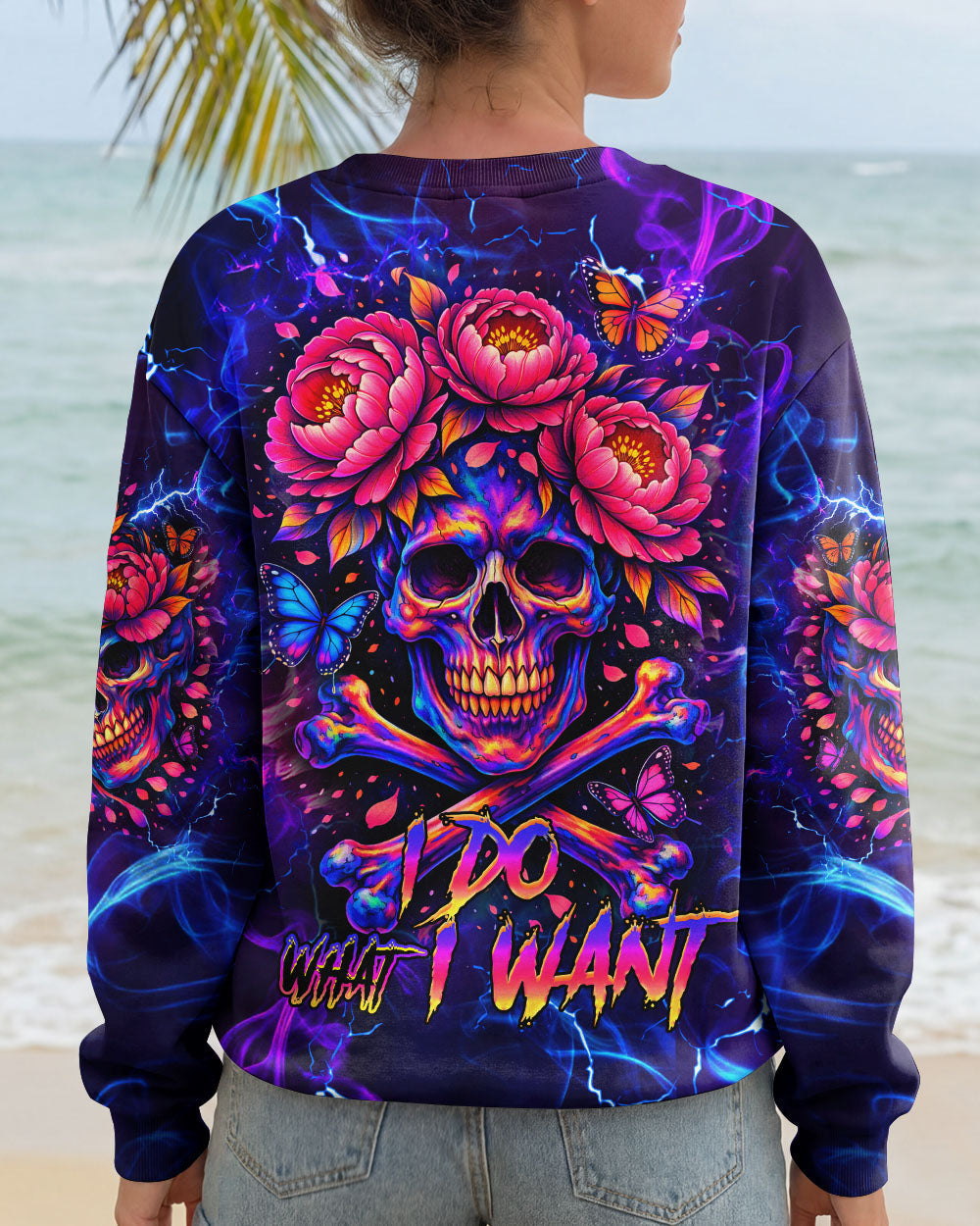 I DO WHAT I WANT FLOWER SKULL ALL OVER PRINT  - TLHG1003262