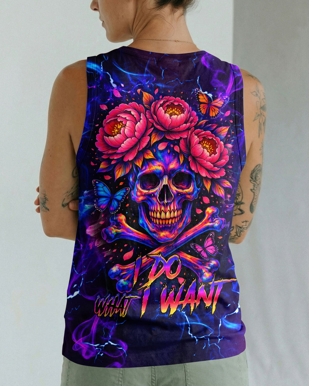 I DO WHAT I WANT FLOWER SKULL ALL OVER PRINT  - TLHG1003262