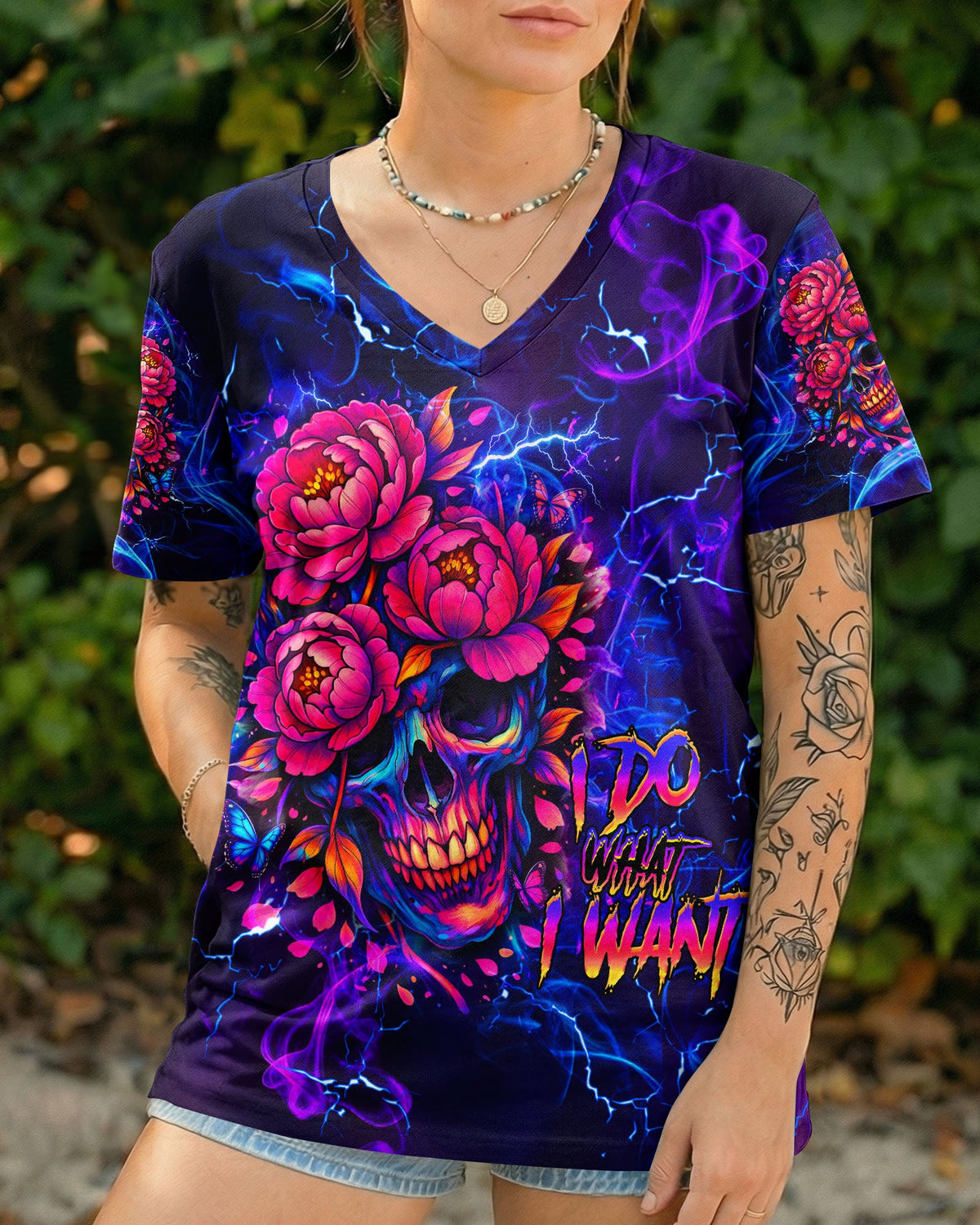 I DO WHAT I WANT FLOWER SKULL ALL OVER PRINT  - TLHG1003262