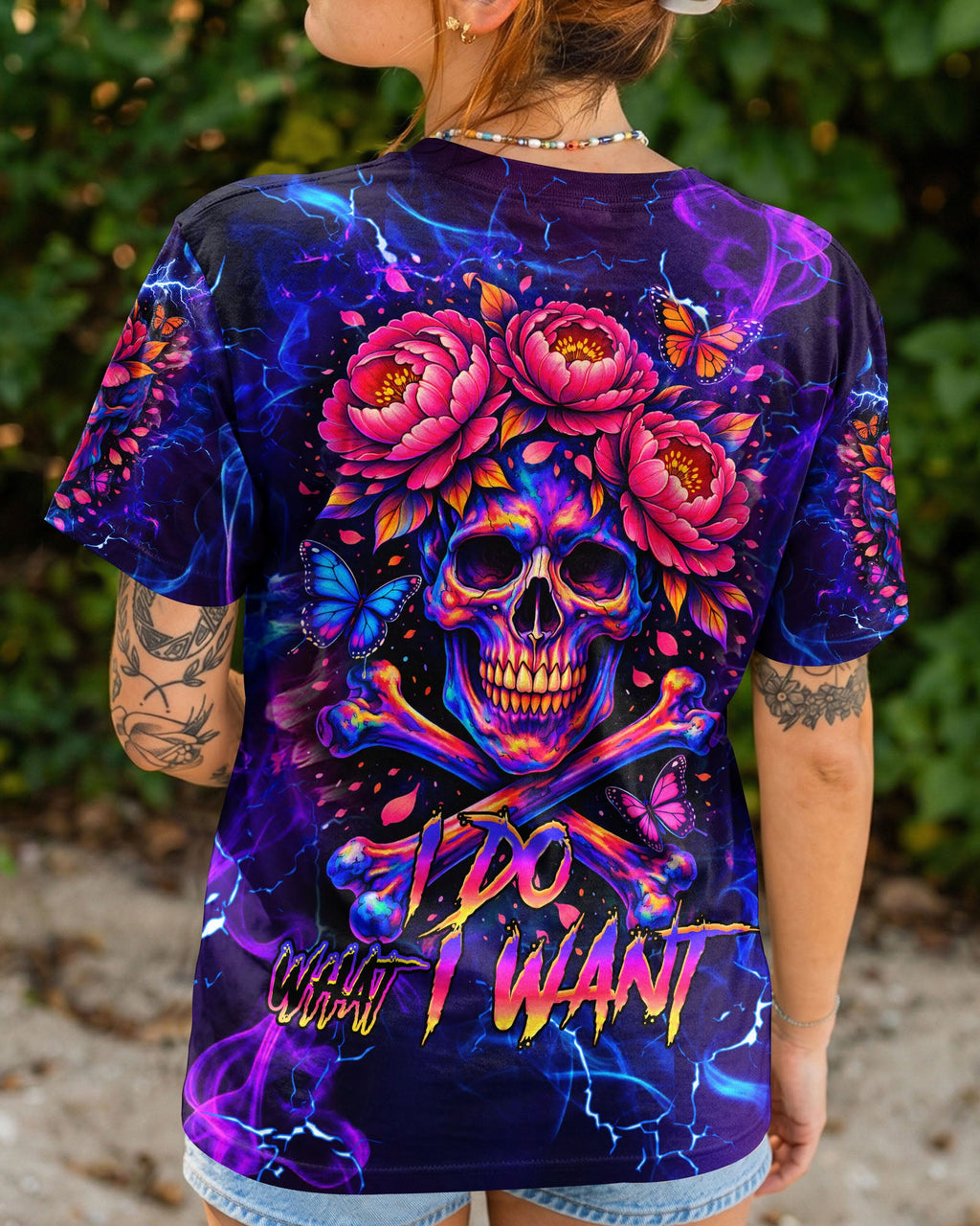 I DO WHAT I WANT FLOWER SKULL ALL OVER PRINT  - TLHG1003262