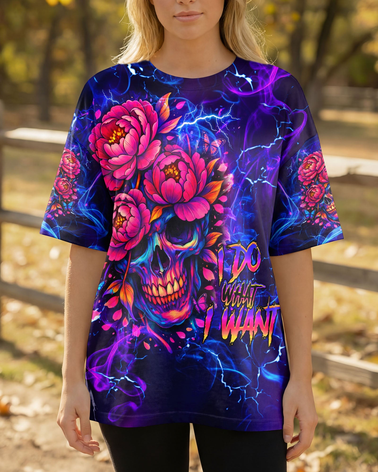 I DO WHAT I WANT FLOWER SKULL ALL OVER PRINT  - TLHG1003262