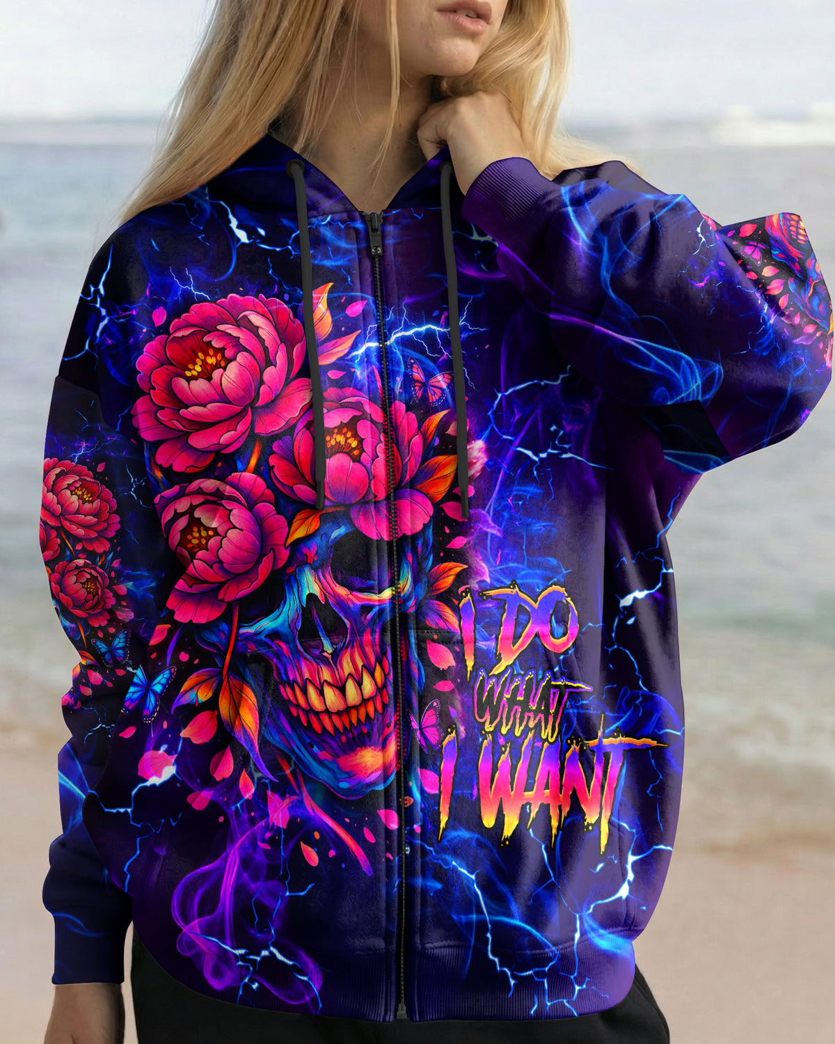 I DO WHAT I WANT FLOWER SKULL ALL OVER PRINT  - TLHG1003262
