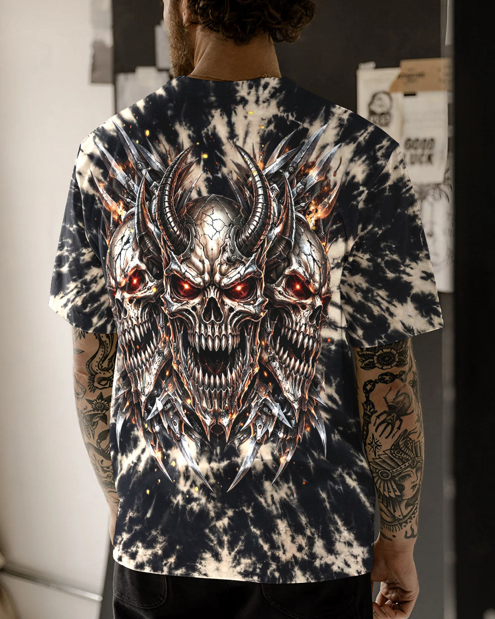 THREE  DEMON SKULLS SWIRL ALL OVER PRINT  - TLHN0104263