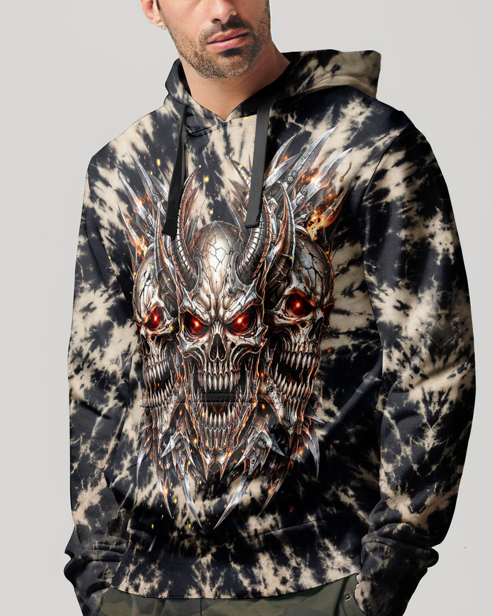 THREE  DEMON SKULLS SWIRL ALL OVER PRINT  - TLHN0104263