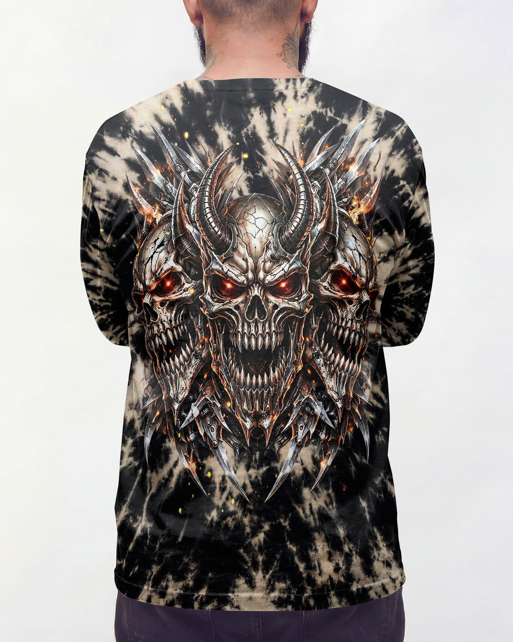 THREE  DEMON SKULLS SWIRL ALL OVER PRINT  - TLHN0104263